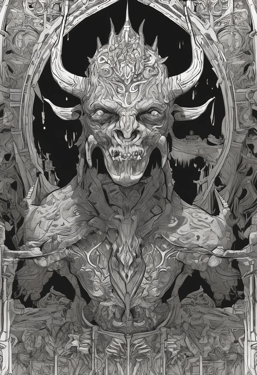 Hideous face,Strengthen your body,blood color eyes,Dark Greatsword,Divinity,Pulsating life,Reverse goat foot,Intricate ornamentation,Light blood mist,Sharp head angles,Partially shelled,Mysterious runes,Fantasy features,Fantasy works,Clearly outlined