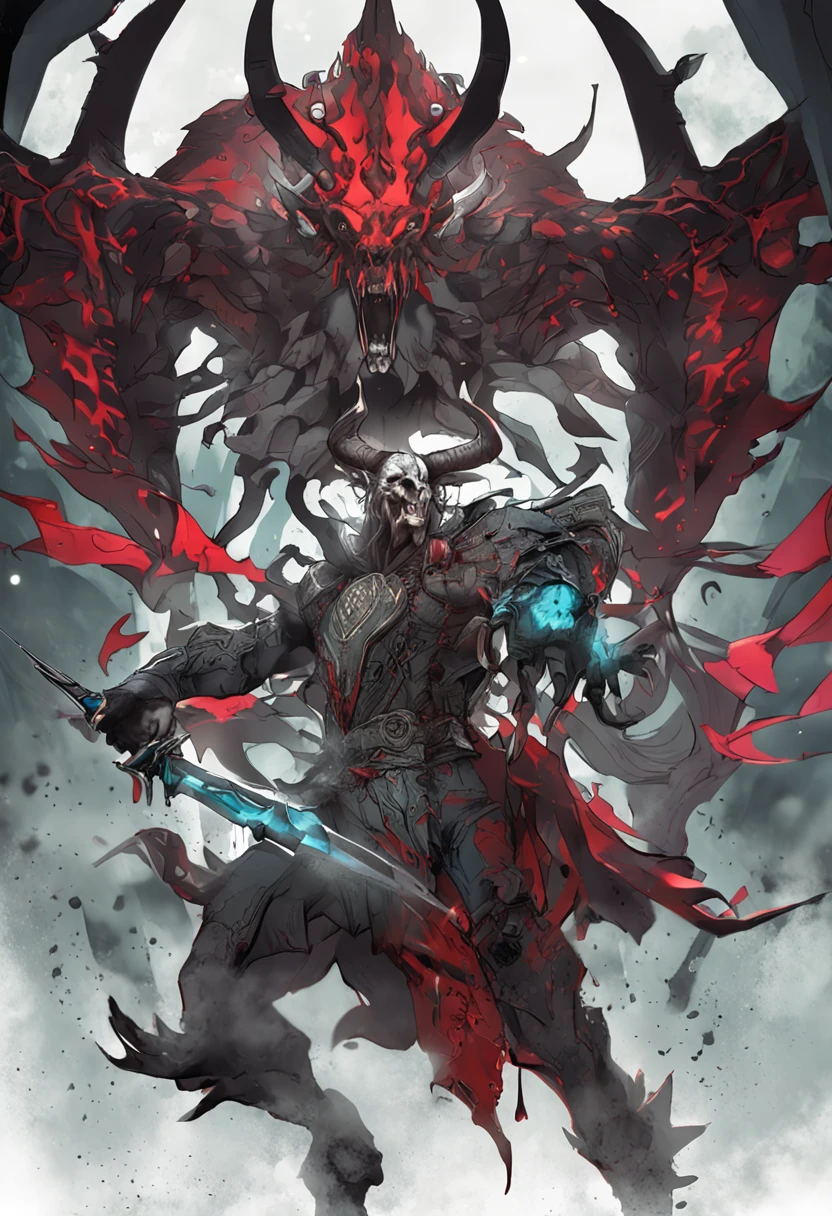 Hideous face,Strengthen your body,blood color eyes,Dark Greatsword,Divinity,Pulsating life,Reverse goat foot,Intricate ornamentation,Light blood mist,Sharp head angles,Partially shelled,Mysterious runes,Fantasy features,Fantasy works,Clearly outlined