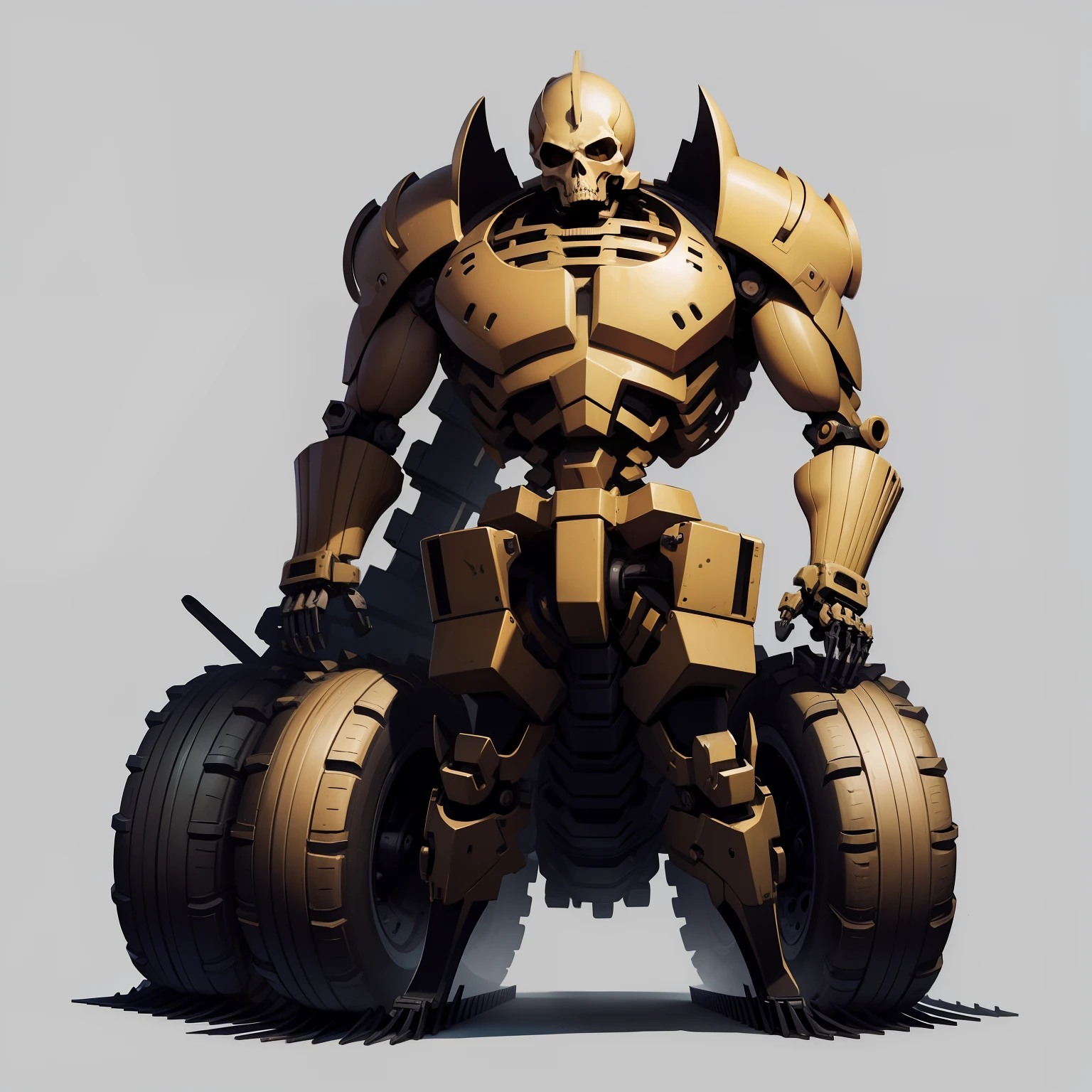 Skeleton integrated with bulldozer, skeletal, sculls, makina, Bulldozer tire feet, marle, Concept art, 4K