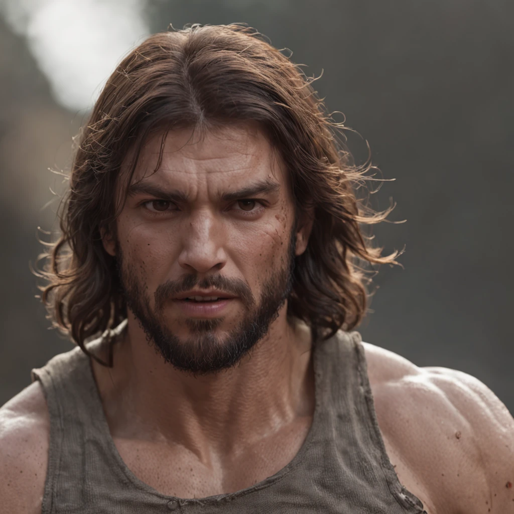 (Professional 3D rendering:1.3) de (Realistic:1.3) Foto de arte mais bonita do mundo,Features soft, bright male heroes, ((Epic hero fantasy rough muscular man wet hero angry look long hair short beard and fierce expression in dynamic pose, fantastic location, majestoso ambiente desordenado)), corpo inteiro 8k unidade render, action shot, poros da pele, very dark lighting, sombreamento pesado, circunstanciado, Rosto detalhado, (vibrante, fotogrdeia realista, Realistic, Dramatic, Escuro, foco nítido, 8k), (Old leather clothes damaged by bad weather:1.4), ((((Use peles)))), (intrincado:1.4), decadente, (altamente detalhado:1.4), pintura digital, rendering by octane, art stations, Conceito-Arte, liso, foco nítido, illustration, germe da arte, (Loish:0.23), Wlop Ilya Kuvshinov, e Greg Rutkowski e Alphonse Mucha Gracias, (global ilumination, studiolight, Light Volumetric), chuva forte, floating particles, patife, fantasia, Onze, corpo inteiroesbian, ((Fundo escuro e antigo da cidade:1.3)),CGSesociedade,art stations