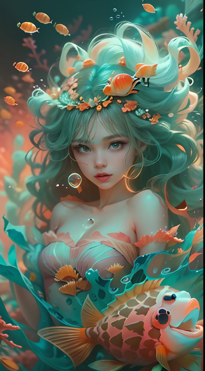 ModelShoot style, (Extremely detailed Cg Unity 8K wallpaper), A chaotic storm of intricate liquid smoke in the head, Stylized abstract photo of mermaid girl, wetted skin,Clownfish,Beautiful clownfish,Schools of clownfish with oddly shaped corals,ocean floor,Beautiful coral reef in the background,Rochas,Marine life,colorful coral reef,Decorate with coral reefs,author:Petros Afshar, ross tran, tom whalen, Peter Mohrbacher, Art germ, ((bubbly underwater scenery)) Radiant light octane rendering is highly detailed, inspired by Yanjun Cheng, Beautiful digital artwork, Guviz-style artwork, 8K highly detailed digital art, Beautiful digital illustration, Cute detailed digital art, stunning digital illustration, A beautiful artwork illustration, Exquisite digital illustration,8K detailed digital art,
Warming up