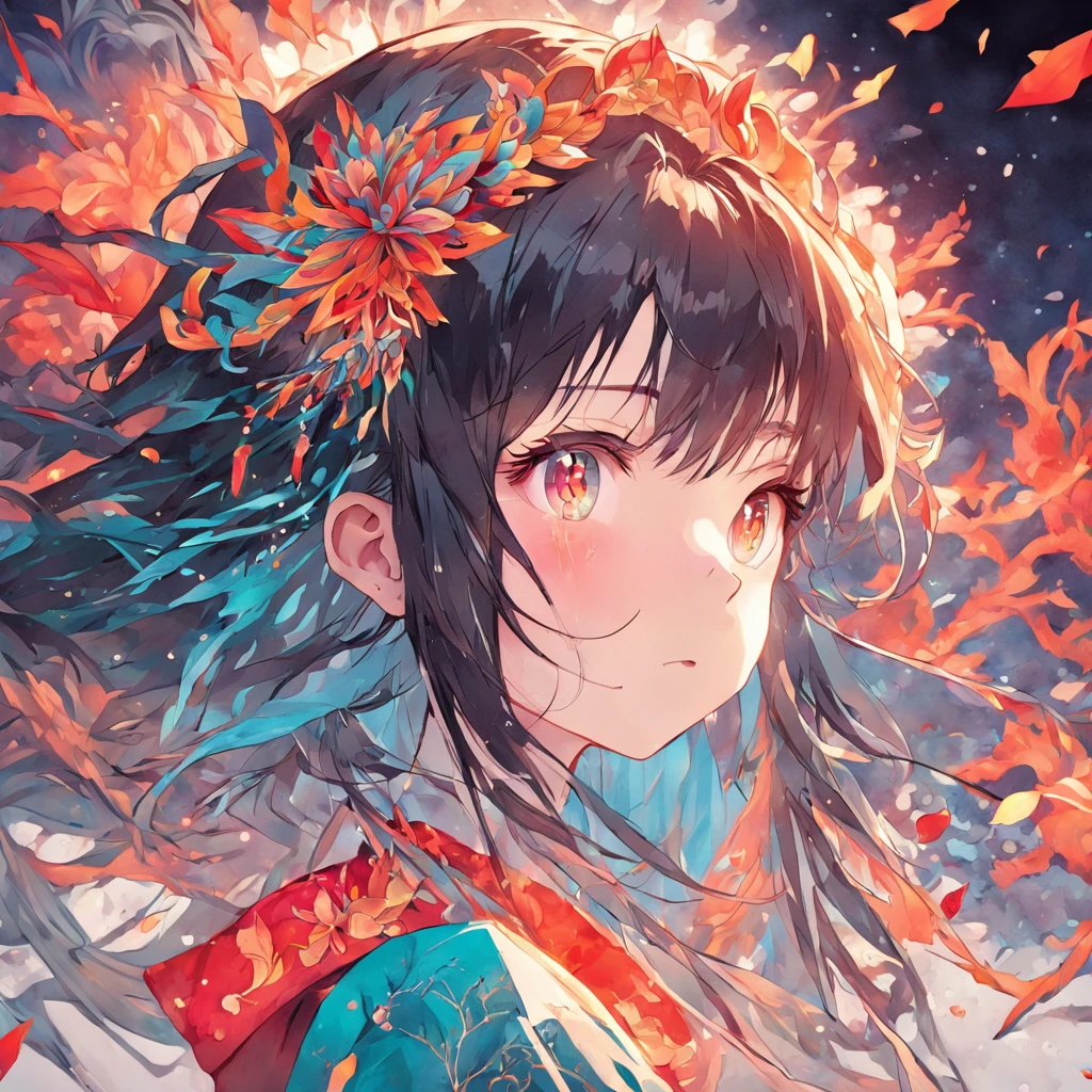 (White background:1.4),(Silhouette of a girl's head, Eyes closed, colorfull long hair, Oriental elements),(Chinese illustration:1.3,paper art:1.3, Quilted paper art:1.2),( reasonable design, Clear lines, High sharpness,Best quality, Very detailed, Masterpiece, movie light effect, 4K )5ZM21F