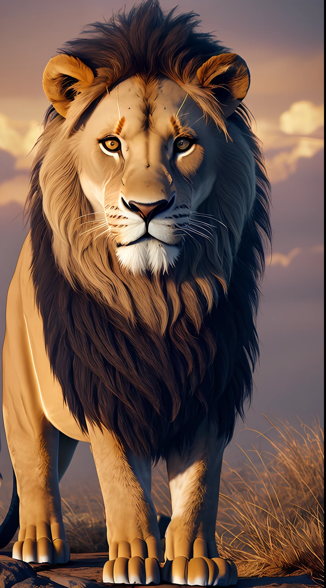 Create an ultra realistic 8k image of a big strong blue-eyed lion 