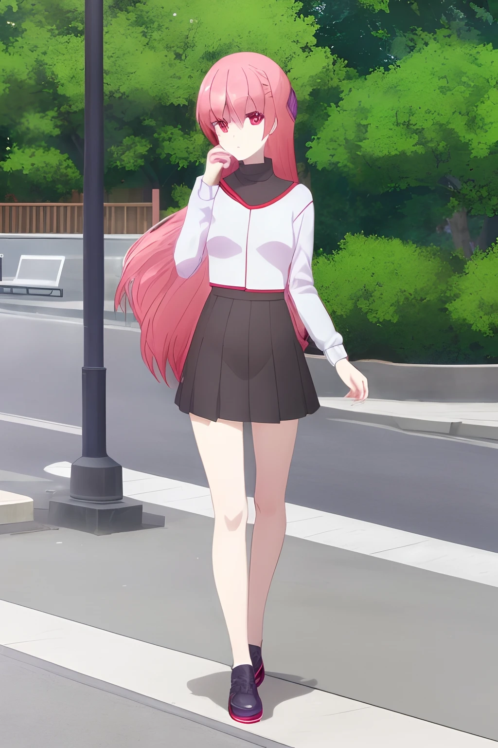 (Top Quality, 8K, masutepiece: 1.3), Beauty, 1 girl, full body:1.3, Beautiful: 1.3, A slender : 1.1, Beautiful lighting, Casual Wear, Mini Skirt, (Breasts),Walking, In the park, Looking at Viewer, (Tsukasa Tsukuyomi:1.3)