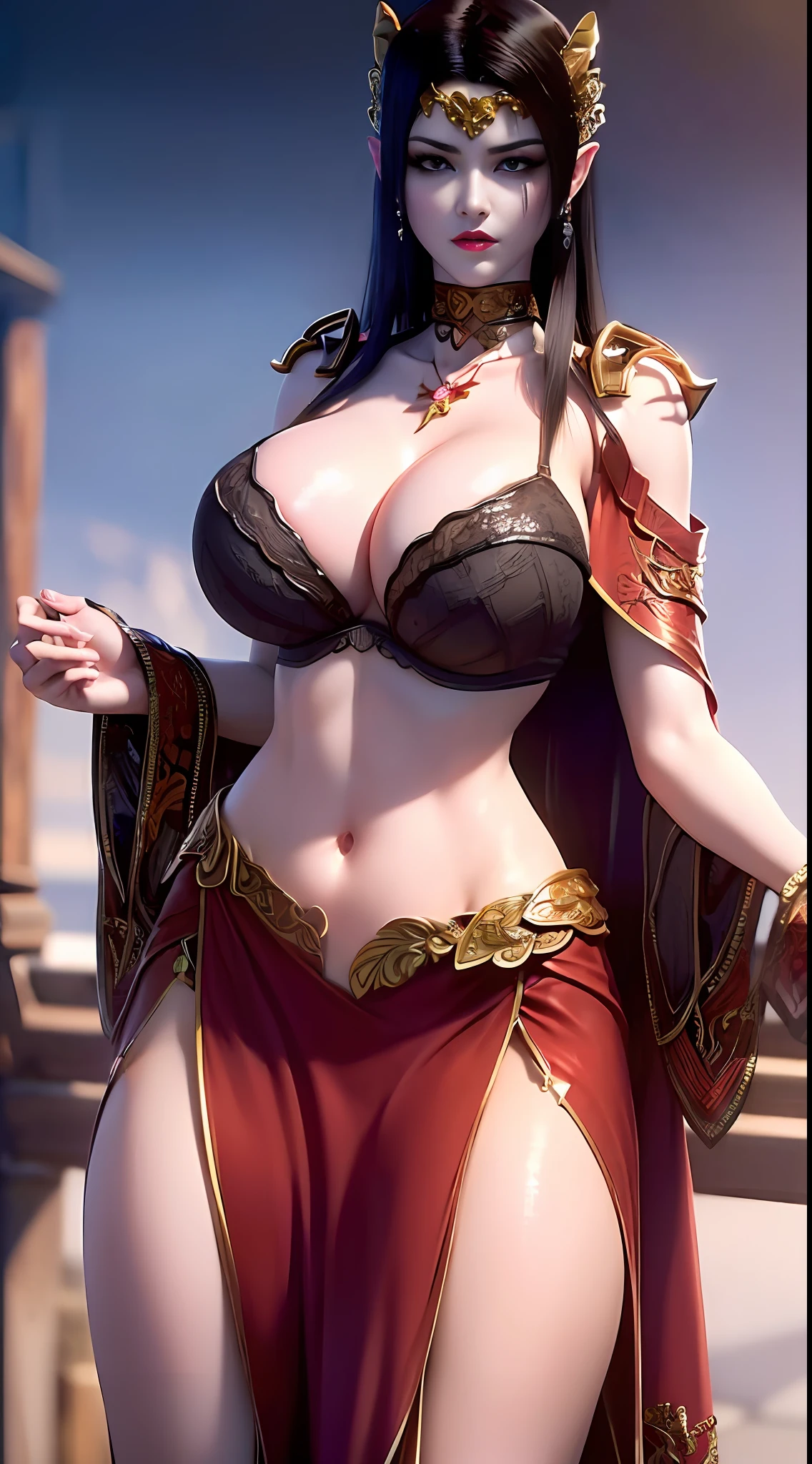 Solo, 1 Beautiful Female, Wuxia World, (1 Girl), (Full figure:1.2), (standing:1.1), (Xiuxian World), (big breasts, round breasts:1.4), (muscle abs), (big buttock:1.1), (shiny skin:1.1), Chinese Immortal Wuxia, (Purple Cross-collared Top, Ancient Long Skirt, Embroidered Cape, Streamer), Brunette Hair, Chinese Coiled Bun, Hairpin, Light Pink Lips, Calm, Intellectual, Delicate Face, Masterpiece, Best Quality, High Quality, High Definition, High Quality Texture, High Quality Shadows, High Detail, Cinematic Light, Side Lighting, Ray Tracing, Sharp Focus, Realistic, Edge Light, Two-tone Light, (Detailed Skin Details: 1.2), 8k uhd, SLR, (soft light, high quality, high resolution:1.7), (very detailed CG unity 8k wallpaper)