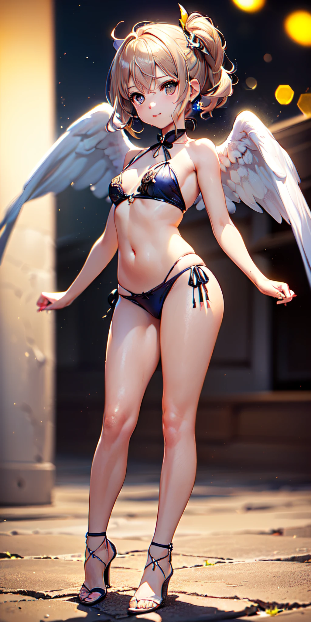 (((Chibi: 1.2), (Obra maestra: 1.4), (La mejor calidad: 1.4), (Very cute angel girl, Super Detail Face, Ojos como joyas, cabello blanco muy largo, Cabello degradado colorido: 1.4), (Angel Ring: 1.4), (angel wings: 1.4), (cuerpo completo, 2 brazos perfectos, 2 patas perfectas: 1.4), (Perfecto 4 dedos: 1 pulgar), luz, brillar, Bokeh, super fine))
