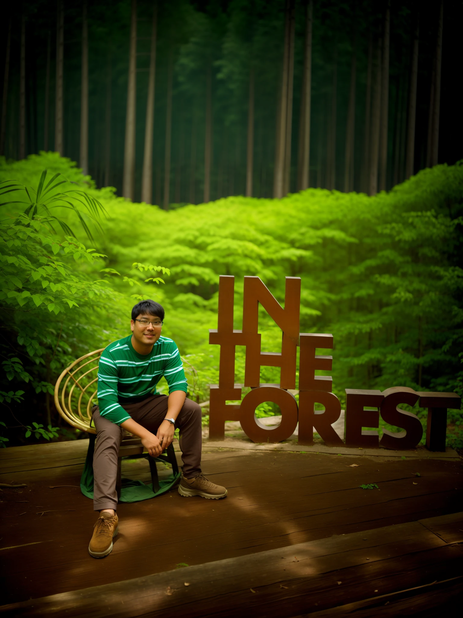 I am sitting on a bench in front of a sign, in front of a forest background, in forest, in front of an amazing forest, forest in the background, forrest in the background, in the forest, in forest jungle, sitting in the forrest, in a forest, forrest in background, in jungle forest, in jungle forest !!!, forest in background