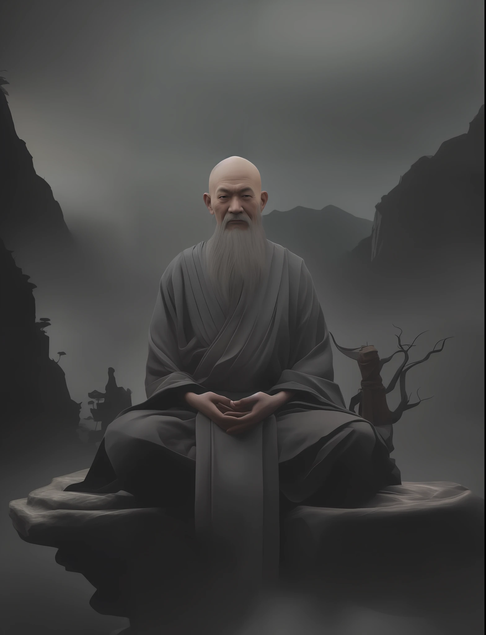 /Imagine Zen old monk, A high-ranking monk, Gray robe, petty eyes, Smile and meditate, Face the camera, Full body photo, Frontal photo, The background is alpine flowing water, Chinese wind, the detail, Cinematic light, High quality --ar 3:4[Pictures], 。.3D, surrealism, Cinematic lighting, hyper HD, Super detail, Textured skin, hyper HD, ccurate, Textured skin, High details
