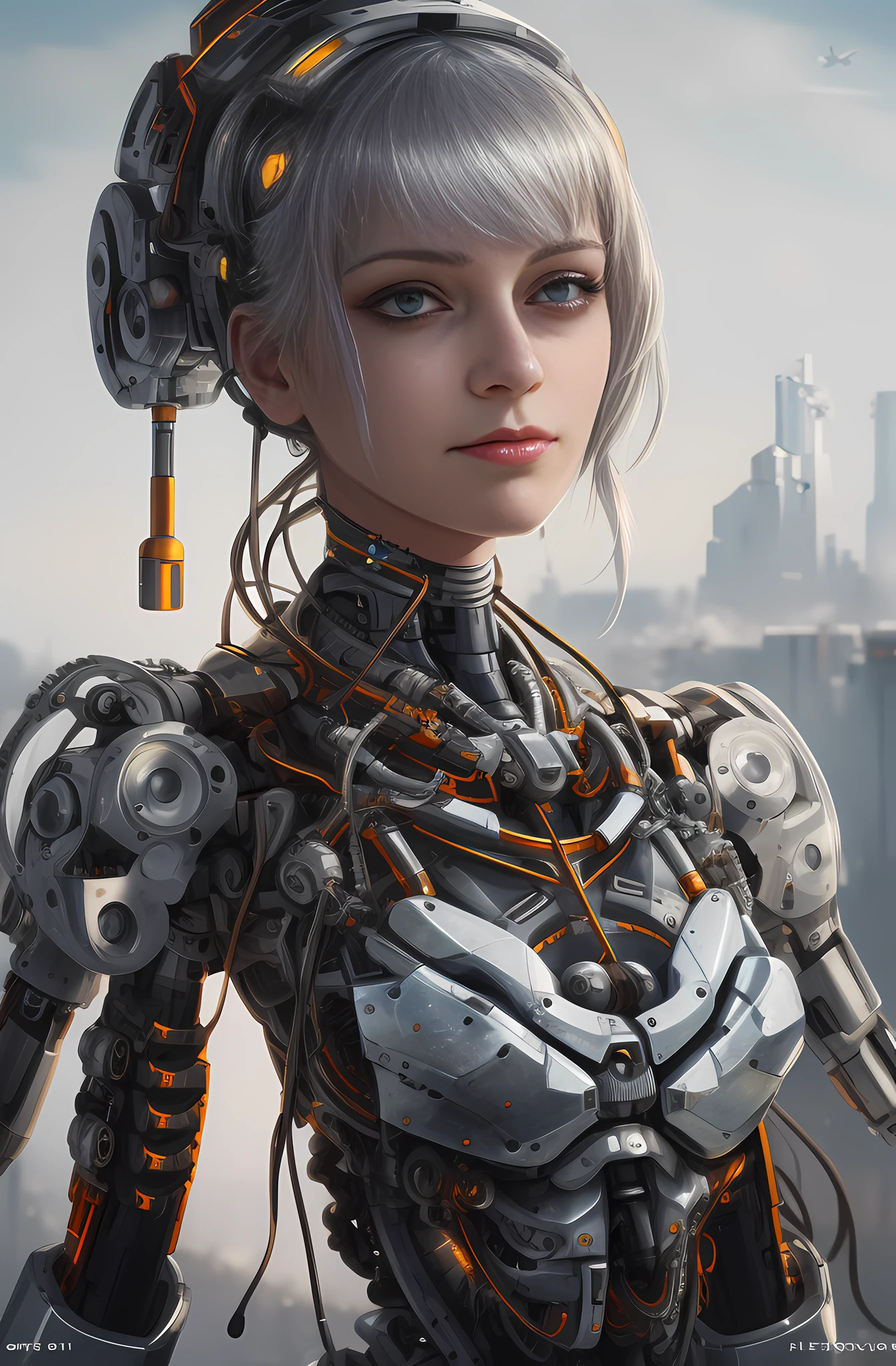 There is a woman with a robot head and science fiction, Cute cyborg girl, beautiful girl cyborg, cyberpunk anime girl mech, Cyborg girl, cyborg - girl, Beautiful white girl cyborg, cyborg - girl with silver hair, portrait of a cyborg queen, perfect anime cyborg woman, detailed portrait of a cyborg, cyborg merchant girl