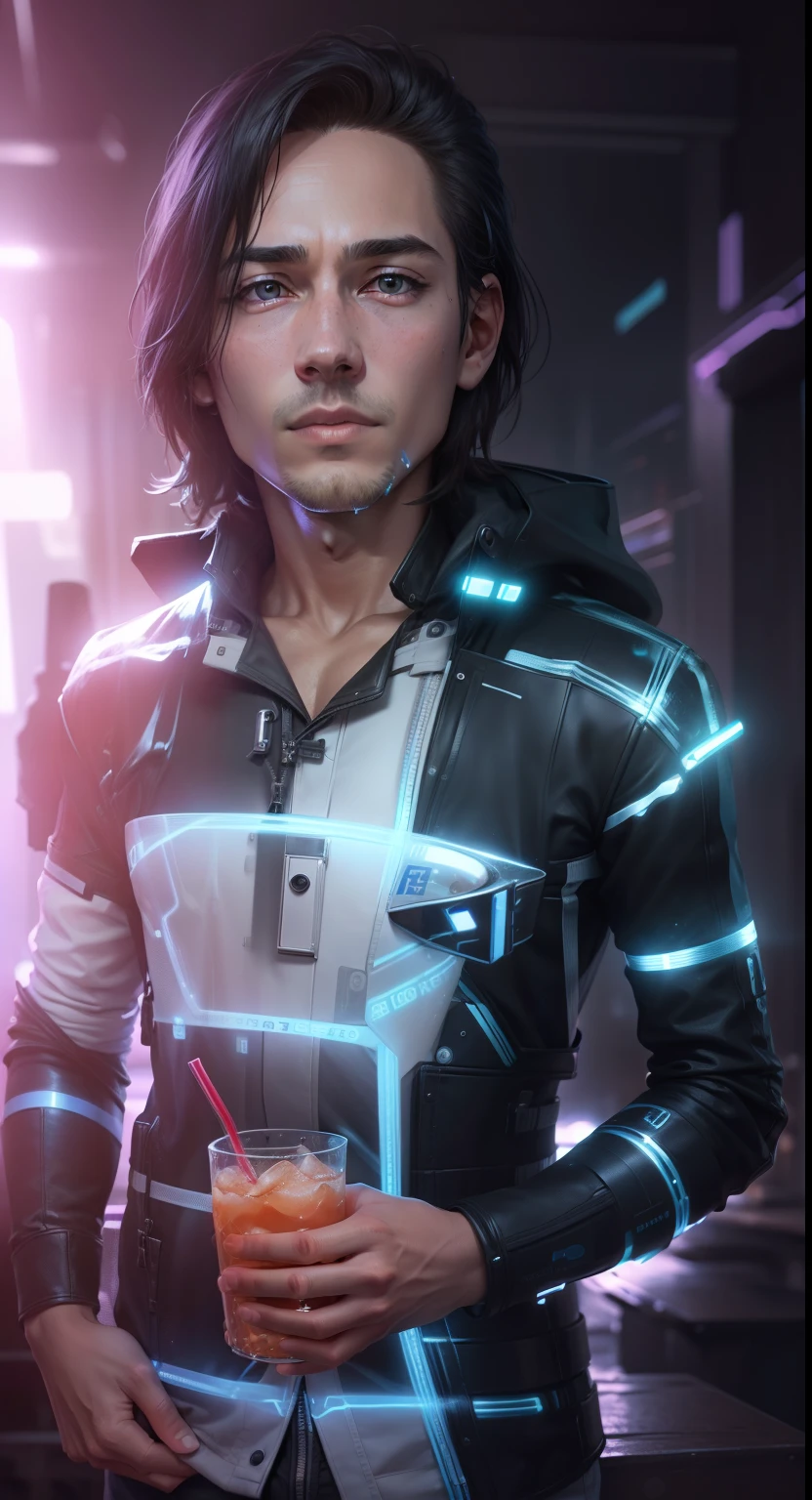 Boy with cold drink futuristic background realisti c face 8k ultra high quality hd
