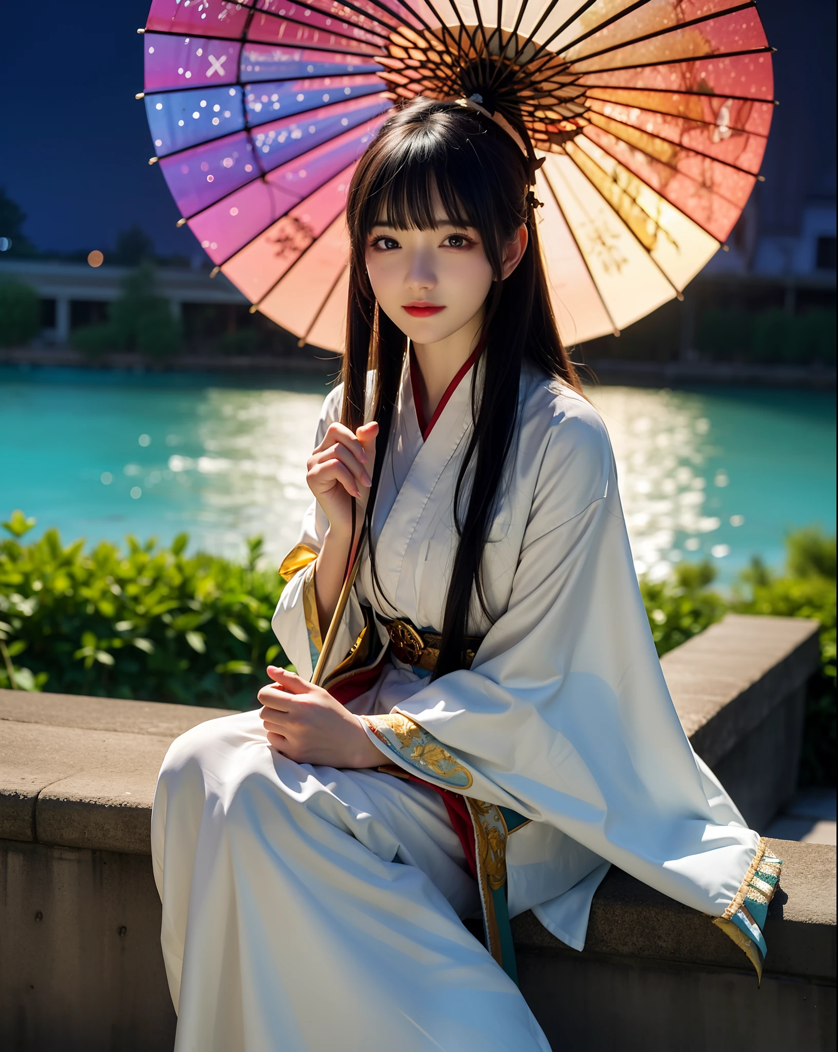 (8k, RAW photo:1.2), best quality, ultra high res,dramatic angle,(fluttered detailed color splashs), (illustration),(((1 girl))),(long hair),(rain:0.9), (头饰:1.4),少女身边有一座古宫,汉服,(重点),彩色水墨画,(泼彩),泼彩,(((colorful))),(素描:0.8) , Masterpiece, best quality, beautiful painted, highly detailed,(denoising:0.6),[splash ink],((ink refraction)), (beautiful detailed sky),moon,highly,detaild,(masterpiece, best quality, extremely detailed） CG unity 8k壁纸，杰作，最好的质量，超详细），（石蒜），