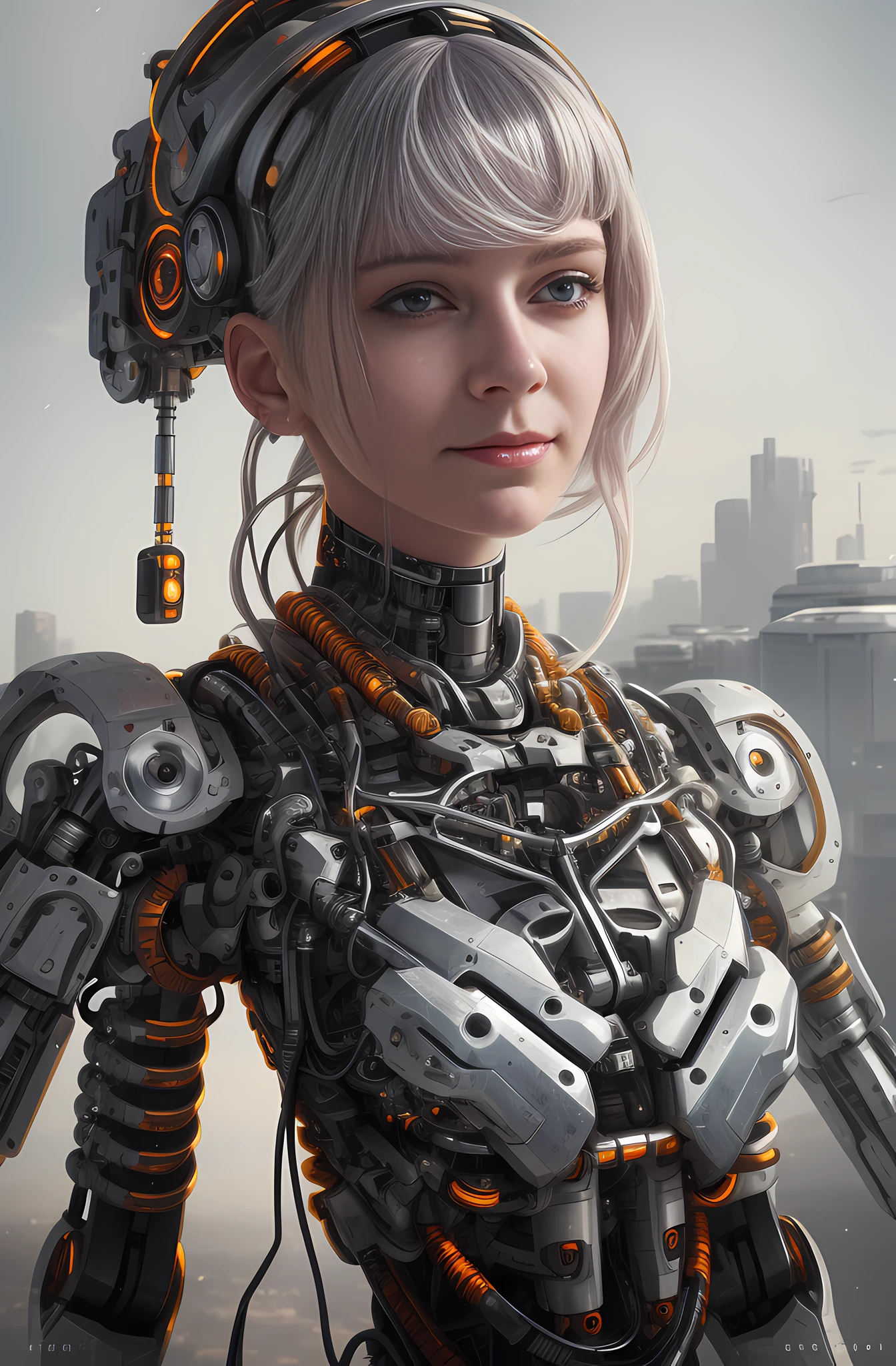 There is a woman with a robot head and science fiction, Cute cyborg girl, beautiful girl cyborg, cyberpunk anime girl mech, Cyborg girl, cyborg - girl, Beautiful white girl cyborg, cyborg - girl with silver hair, portrait of a cyborg queen, perfect anime cyborg woman, detailed portrait of a cyborg, cyborg merchant girl