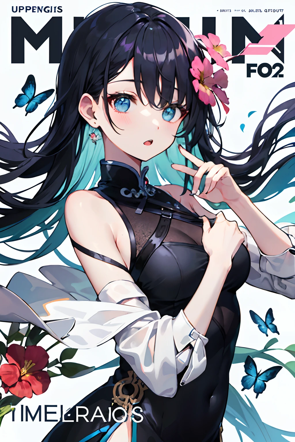 maximalism artstyle、neon theme、、Suprematism、、Hyper-detailing、hyper quality、、beautifuly color、faces、Her hair is flowers、florals、The hair、florals、butterflys、、1girlkawaii、、、high detal、hightquality、back lighting、Hair and clothes are flowers、The upper part of the body、hightquality、Body hair、webbed dress、The upper part of the body、black backgrounds、hair with flower、Small breasts with flowers、Flowers and floating hair、1girl floating、tiny chest、Marbling with hair and clothes、looking at viewert、original、Lower your arms、paper cutting、black backgrounds、flowers background、hair with flower、hair with flower、hair with flower、hair with flower、The hair、hair wavy、diffuse lighting、Abstract、Butterfly with body、Hair and flowers、Large top sleeve、float、[[Hair above one eye]]、murky
(magazine:1.3), (cover-style:1.3), Fashionable, femele, with a vibrant, outfits, the pose, the front, Colorful, Dynamic, Background with, element, I'm confident, expresive, ngel, statement, accessorized, An majestic, coiled, surroundings, touch, The scene, Texto, covers, It's bold, captures the attention, titles, stylish, font, Catchy, headline, The large, impressive, moderno, Trendy, focus, lo fashion,Steampunk Girl、qipao dress