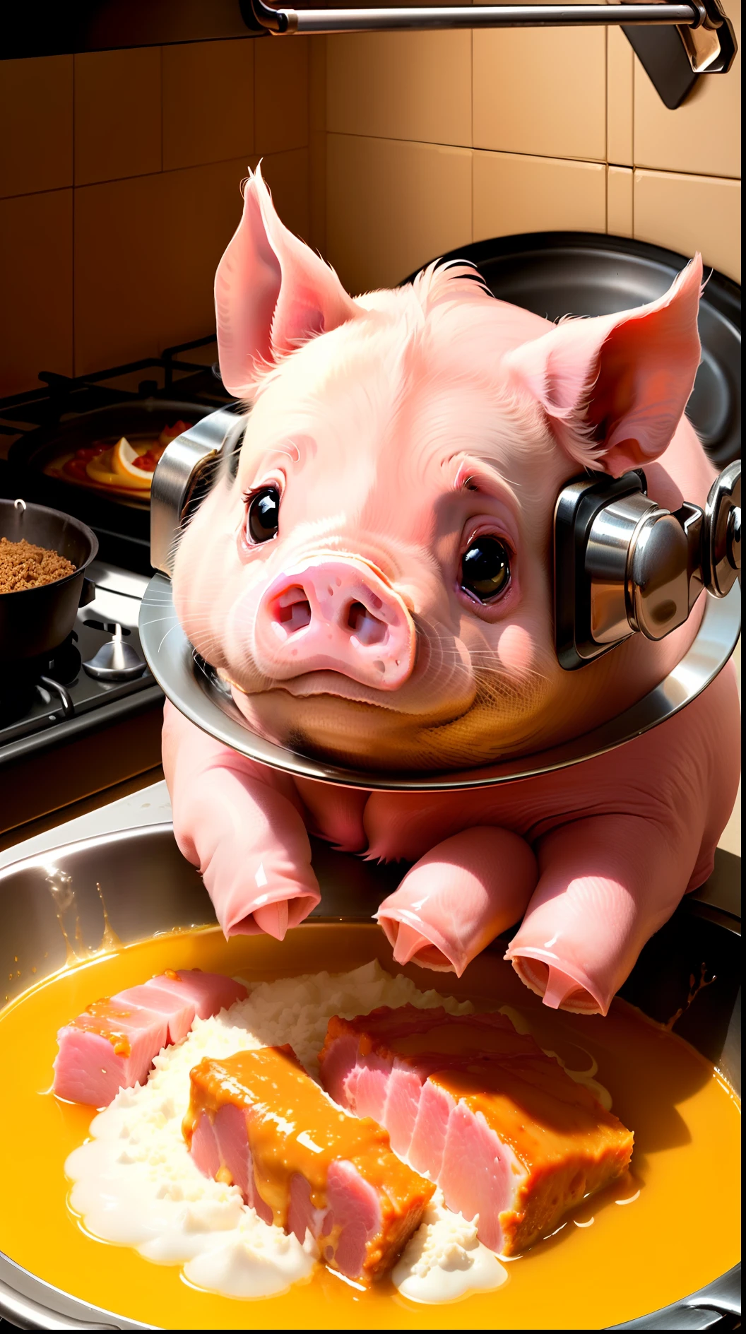 A pink pig cooking medicine cute,simple