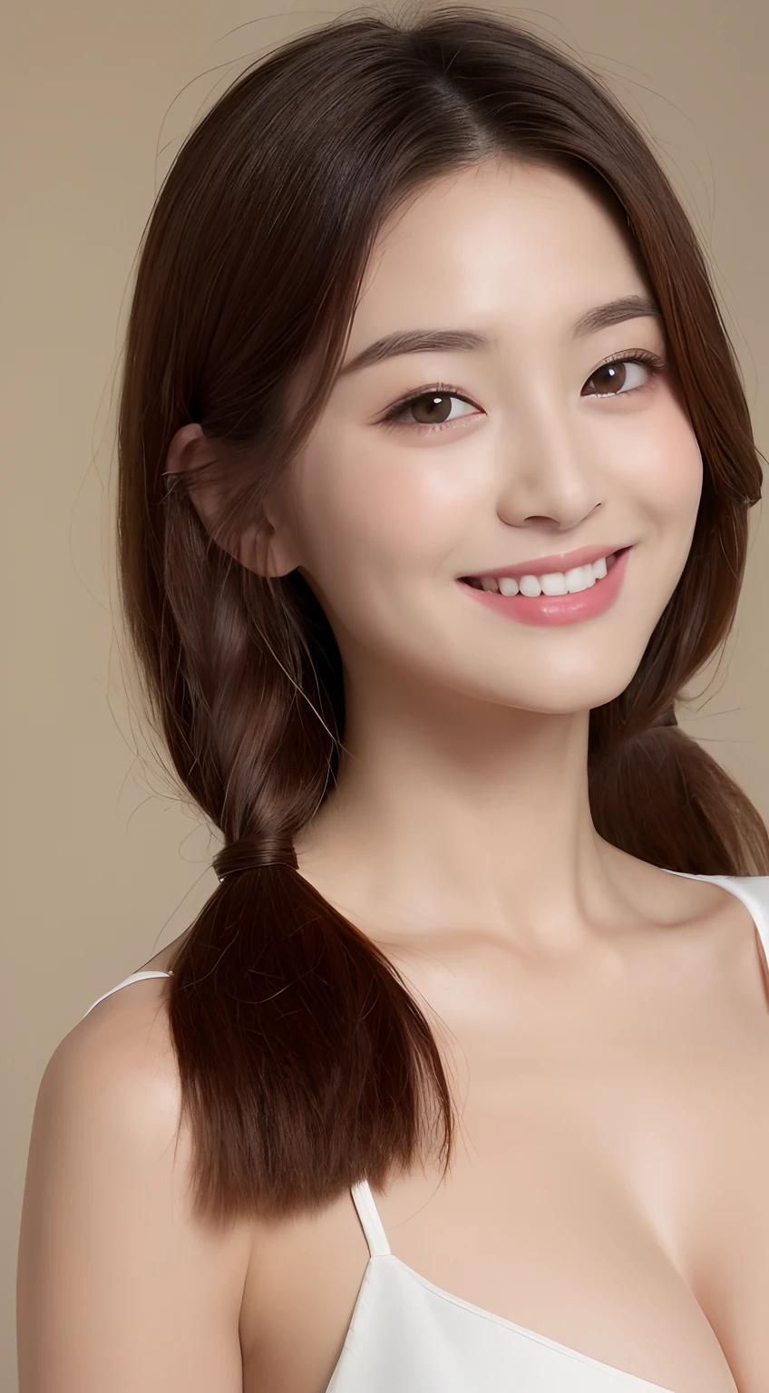 ((top-quality、8K、masterpiece:1.3))、1girl in、Slim Abs Beauty:1.3、(Hairstyles Brown Hair Shortcuts、huge tit:1.2)、doress:1.1、Super fine face、Delicat eyes、二重まぶた、a smile、home、Raw photo、Wearing a tight dress
