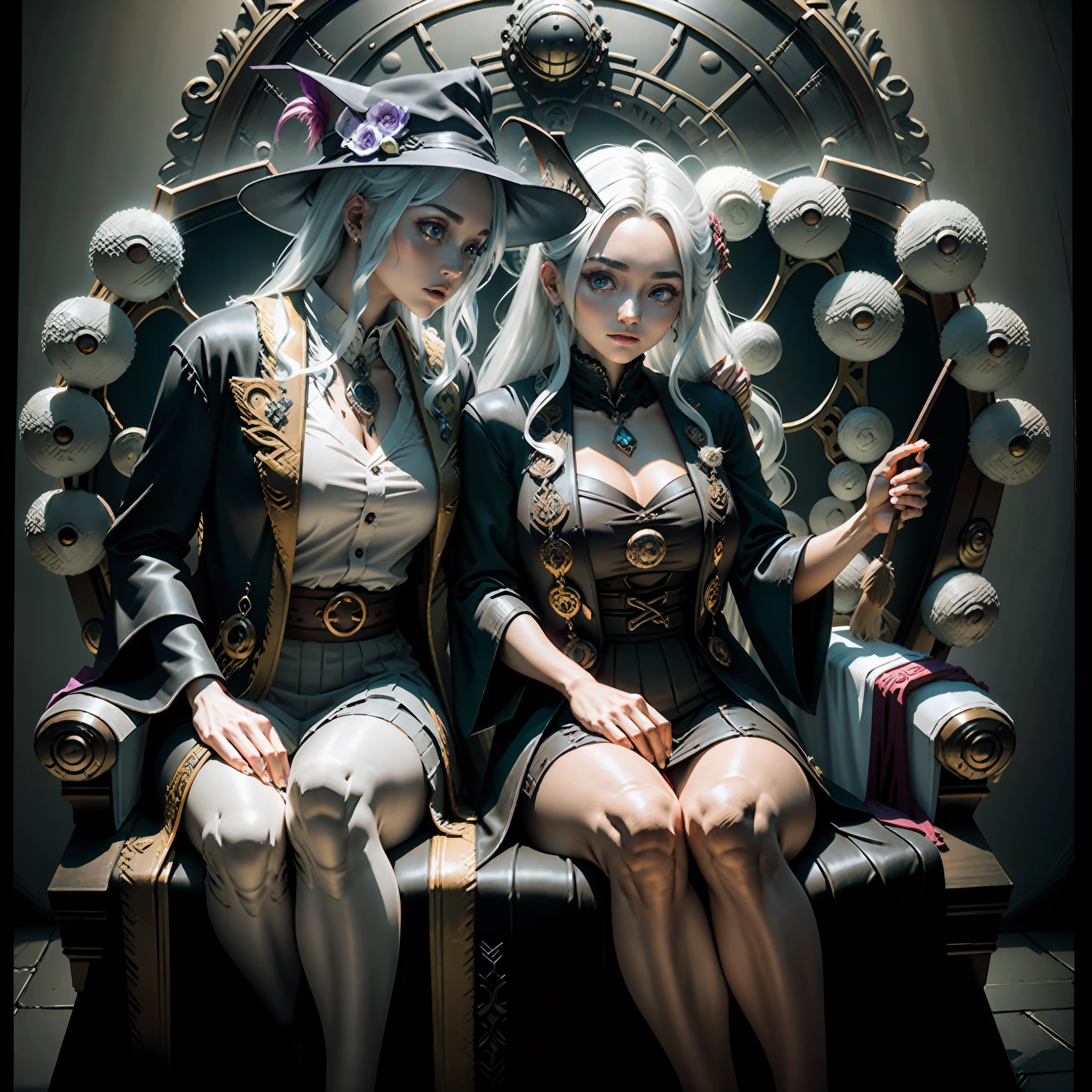 An old witch sits in a Kadilau chair in the background,She was holding a Soniste crow,Use Midjourney's advanced brush tools、Color palettes and texture packs、Texture tools,We are for the skin of the old witch、garments,Magic crows and chairs give complex textures,Added realism。Her witch robe was very elaborate but old,Full of old god style,The old witch had crow's feet shimmering with magic at the corners of her eyes。The whole scene is also full of weird and mysterious elements,Just like scenes from ancient mythology。Through Midjourney's powerful tools,We approach it with incredible detail,Bring this mysterious scene to life。The whole illustration is full of realism and shock,It is a work of masterpiece quality and the best texture。Large wide angle,Ultra-telescopic lens, hdr,(真实感,Masterpiece quality,best qualtiy),