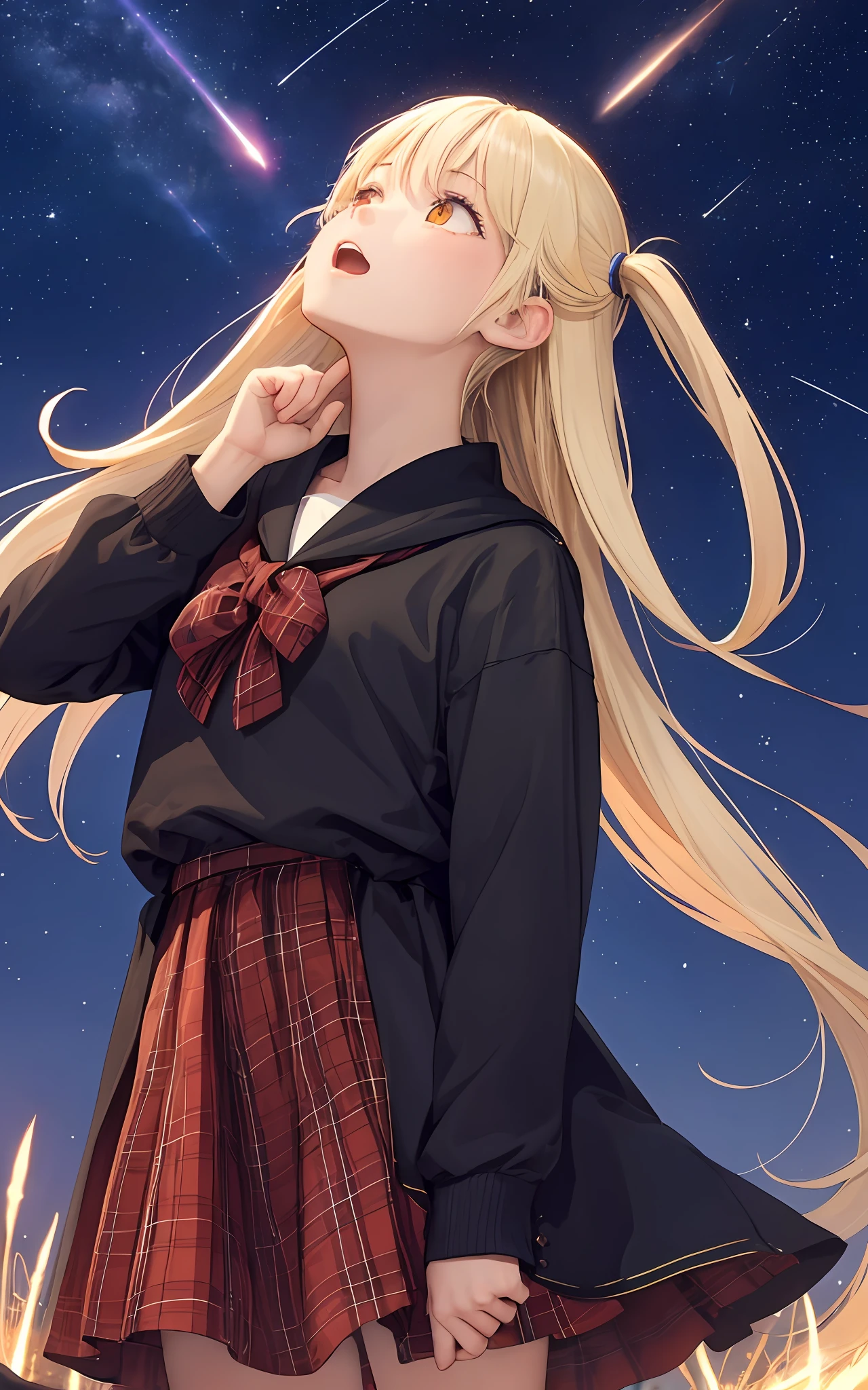 Maiden looking up at the stars under the night sky