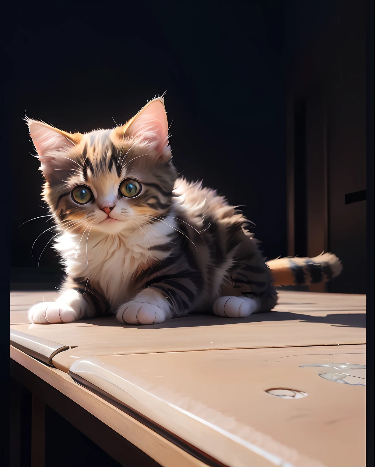 There is a cat sitting at a table looking at the camera, imagem hiperrealista, Adorable Digital Painting, Cute kitten, Cute cat, an adorable kitten, extremely realistic photographs, photorealistic picture, a cute little cat, the cutest kitten ever, photo realistic style, Cute and adorable, Beautiful and cute, Realistic image, awesome cat, imagem hiperrealista, cute cat photo