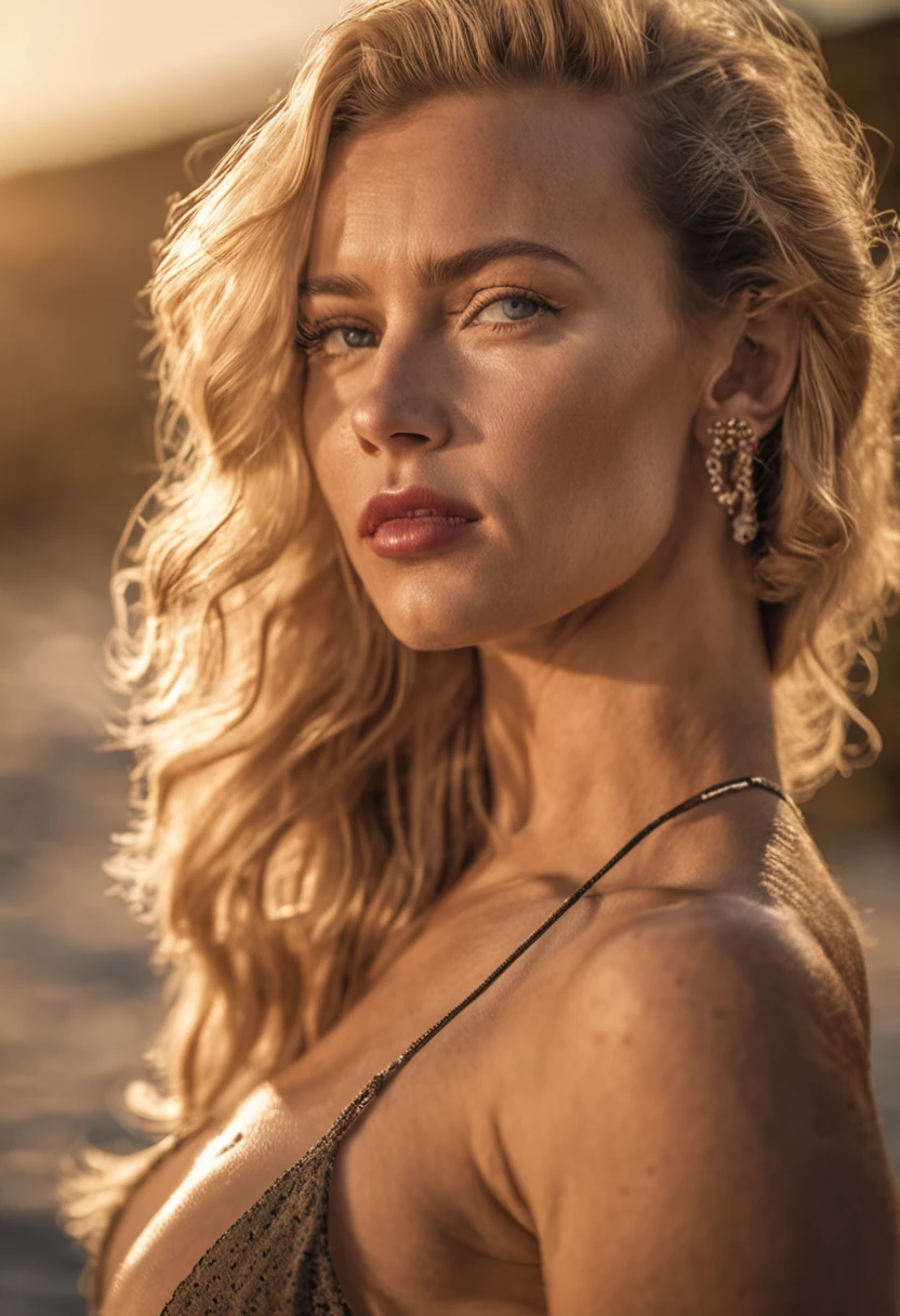 RAW, Nikon z 85mm,Award Winning Glamour Photograph extremely detailed award winning glamour photograph, front lit, HDR. Beautiful Ukrainian woman in beach, pin up style bra, blond hair, blue eyes, ((high detailed skin, skin details)), perky, sharp focus, 8k uhd, dslr, high quality, film grain, rim light, koda chrome, large breasts busting out (((Full body Shot)))