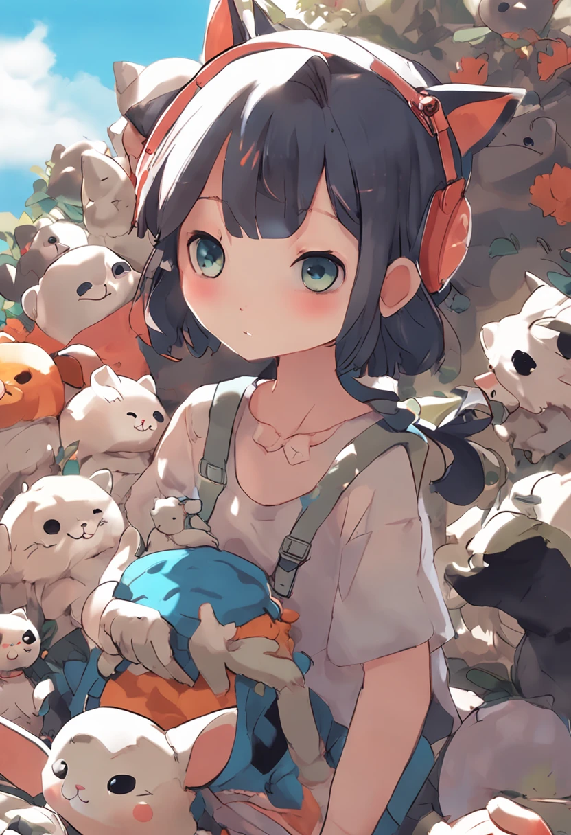 Anime girl with lots of stuffed animals and a cat, Arte digital detalhada e fofa, por Ryan Yee, Lindo estilo de arte, Digital Painting Acessável, lindo arte digital, Cute detailed illustrations, Digital anime illustration, 3D render arte oficial, Arte oficial de alto detalhe, official character illustration, Anime estilizado, kawaii hq render, Pokémon Art Style, cute illustrations, Fanart detalhado