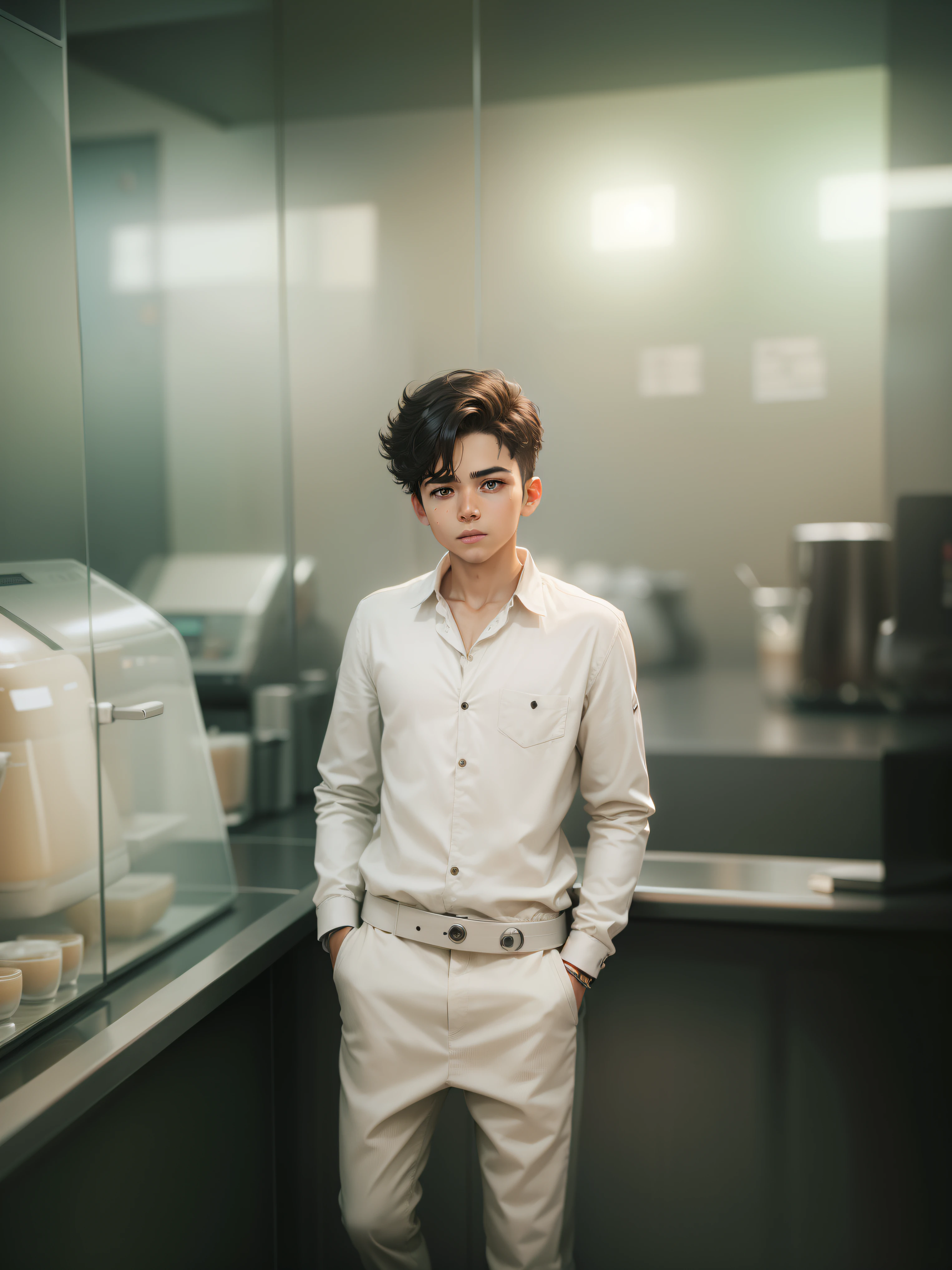 Boy with coffee futuristic background realisti  c realistic  face