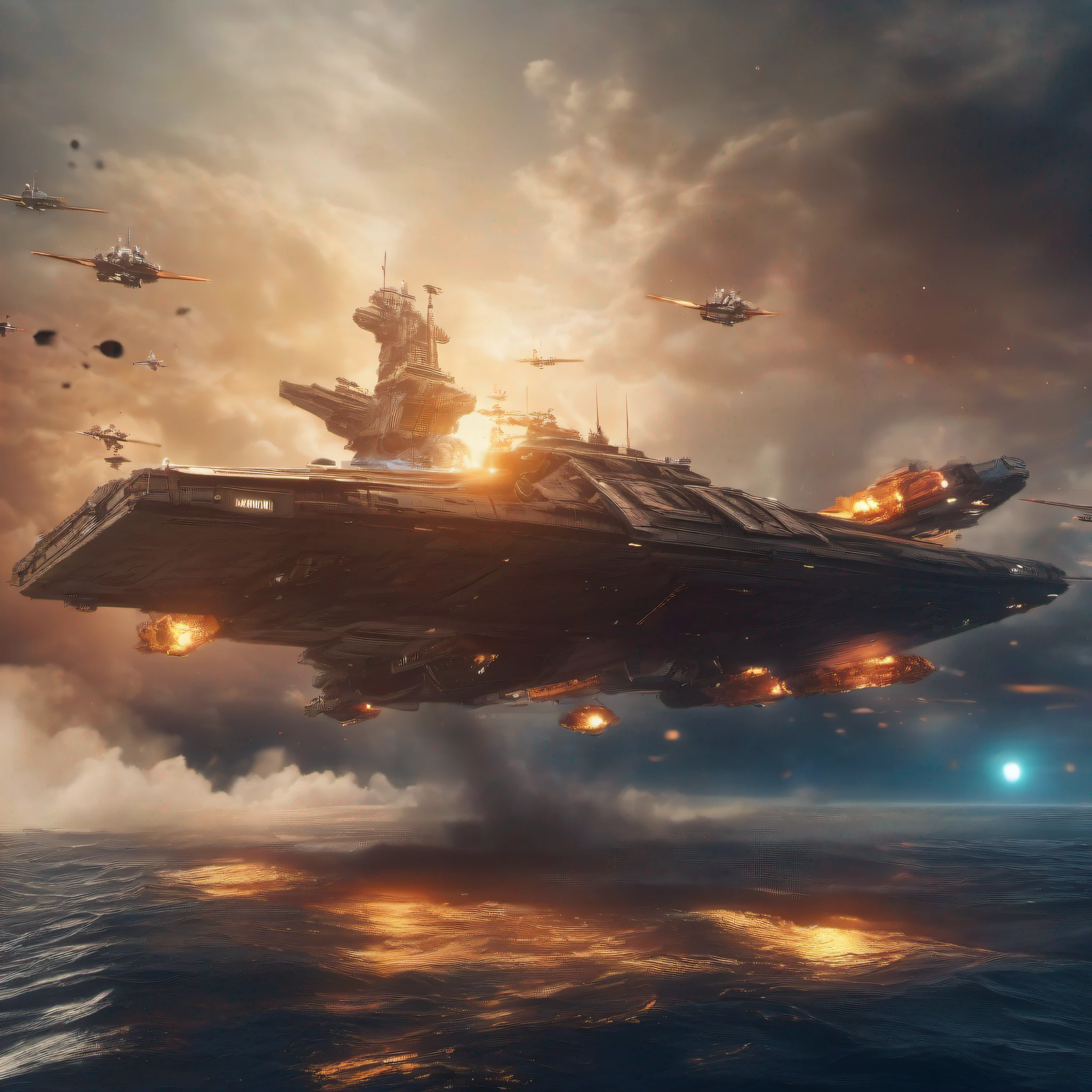 Space Battleship, Best quality, 8k, Masterpiece, raw photo, wide angle lens, cinematic angle