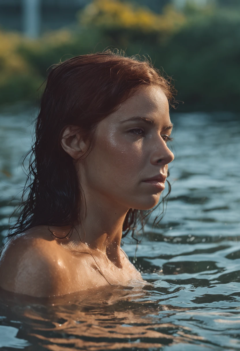 one woman, (face down in water), (butt not in water), holding breath, (head underwater), anatomically correct, ultra realistic, straight hair, short hair