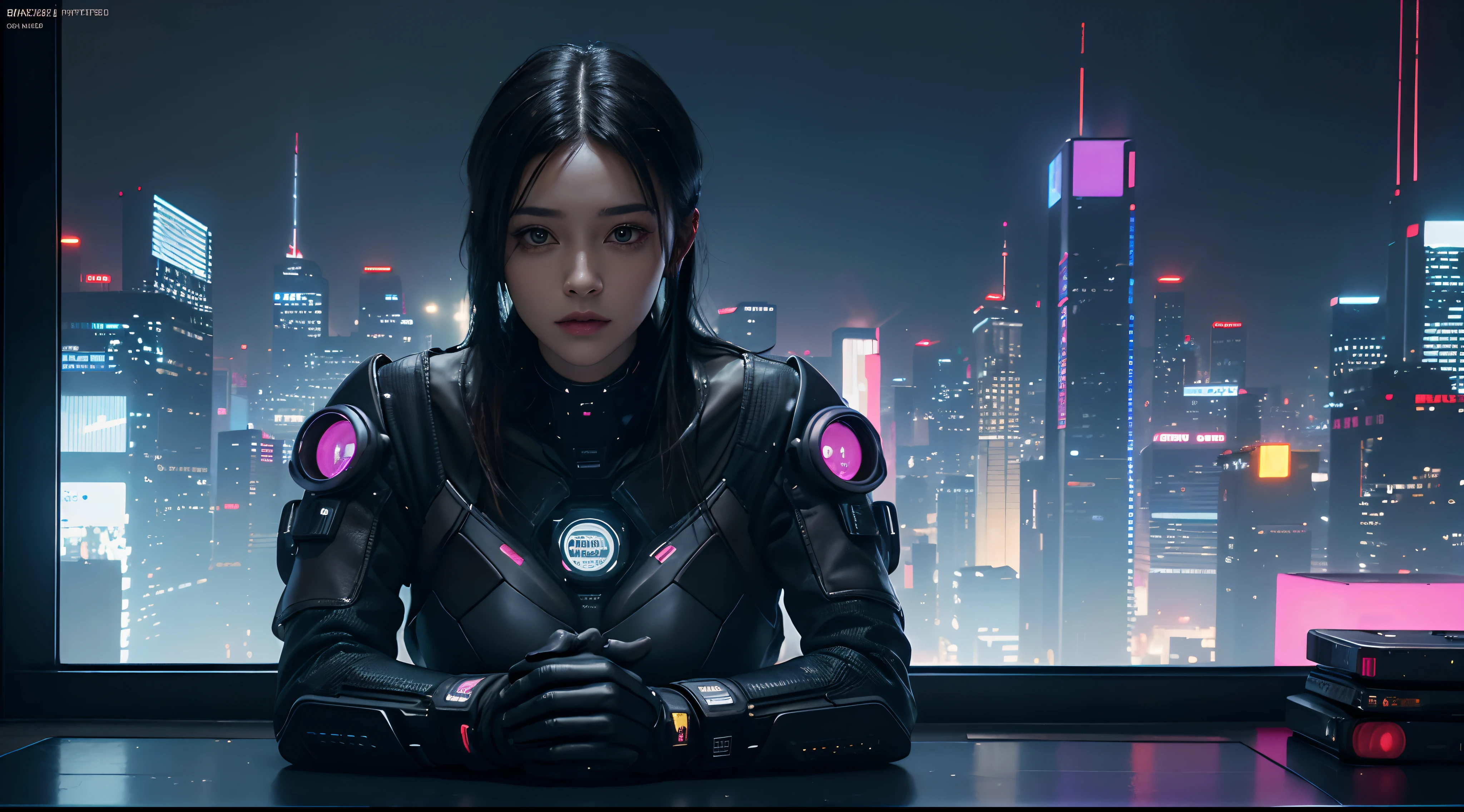 Best image quality, Masterpiece, Ultra-high resolution, (Fidelity:1.4), Photo, Dim, Darkness, Movie, ((Cyberpunk)), cyber outfit, Futuristic, ((Award-winning ultra-realistic photos)),（（tmasterpiece）），（Hyper-detailing），（Complicated details），（High resolution CGI artwork 8k），Futuristic cyberpunk living room/Bedrooms/kitchens/terrazzo，big window，Busy and colorful、Detailed cyberpunk cityscape。Futuristic style，There are many colors and LED lights。The cityscape should be very detailed，depth of fields。Create depth with atmospheric lighting，Evoke the feeling of a busy futuristic city outside the window。cameras：Wide-angle lens showing rooms and windows。Use atmospheric and volumetric lighting to enhance cityscape detail。The room should be illuminated by the neon lights of the cityscape, Pastel textured colored background, Colourful, vibrant,