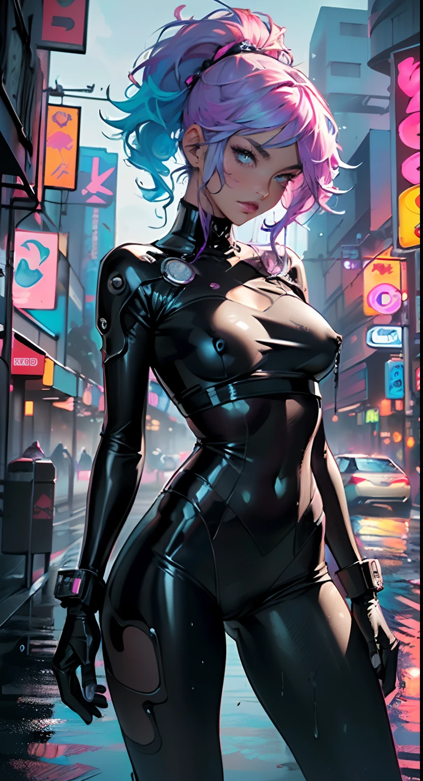 girl,(((1girl))),((extremely beautiful liquid paint hair haired anime girl)),

(large breasts:1.4),short hair,(((liquid paint hair:1.1,neon purple hair|neon pink hair|neon blue hair|neon aqua hair|purple hair|fuchsia hair|fluorescent blue hair|amethyst hair|neon hair|bright pink hair :1.5,bright hair: 1.3,hair made of paint and defies gravity,thick flowing,paint splatter:1.3,shiny hair: 1.3,vibrant colored hair))),((heterochromia:1.5,eye1 purple,eye2 pink,upturned eyes:1.3,perfect eyes,beautiful detailed eyes,finely detailed beautiful eyes:1,symmetrical eyes:1)),((fat)),(((lustrous skin:1.5,bright skin: 1.5,skin tanned,shiny skin,very shiny skin,shiny body,plastic glitter skin,exaggerated shiny skin,illuminated skin,wet legs))),(spider lower abdomen,narrow waist,wide hip,athletic body,inflated legs,delicate detailed fingers,detailed body,human hands,(detailed face)),

cute,slutty,seductive,erotic,((((nsfw))))

(((liquid paint clothes,clothes made of liquid paint))),underboob,with liquid paint micro clothes,body paint,dripping paint,liquid pain tiny thong,bare legs,((wet clothes,detailed outfit,detailed clothes)),

(dynamic pose:1.0),solo focus,embarrassed,(centered,scale to fit dimensions,Rule of thirds),

((((cyberpunk city by the ocean,neon signs,puddles)))),stormy sky,threatening sky,dark clouds,((synthwave background theme,detailed background:1.25)),((((night,nice lighting decorations,detailed architecture)))),

(best quality,high resolution,sharp focus,ultra detailed,extremely detailed,extremely high quality artwork,(realistic,photorealistic:1.37),8k_wallpaper,(extremely detailed CG 8k),(very fine 8K CG),((hyper super ultra detailed perfect piece)),flawless,(((masterpiece))),illustration,vibrant colors,(intricate),High contrast,Selective lighting,Double exposure,HDR (High Dynamic Range),Post-processing,Background blur,colors,(intricate),High contrast,Selective lighting,Double exposure,HDR (High Dynamic Range),Post-processing,Background blur,