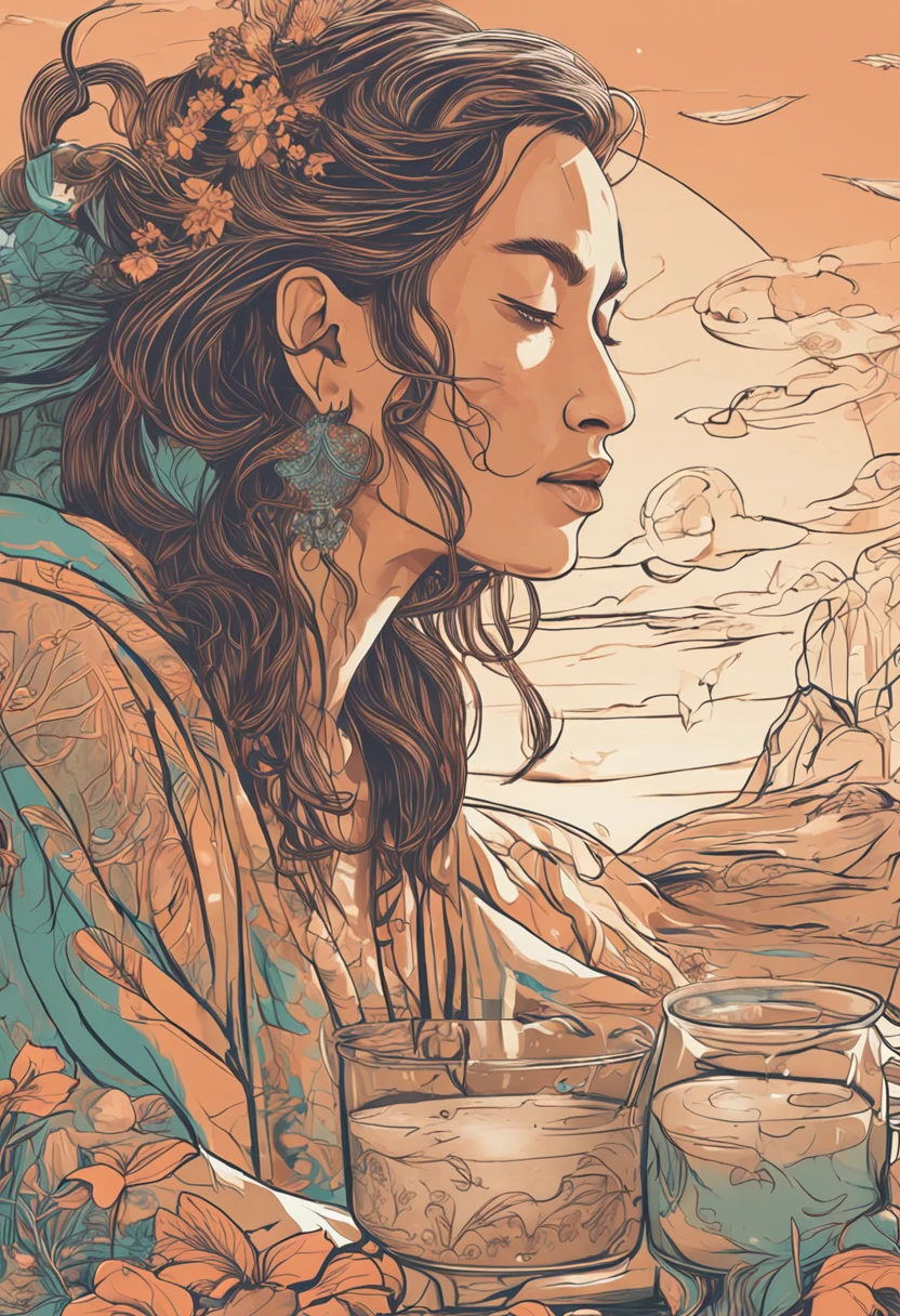 woman，milk tea，ancient wind