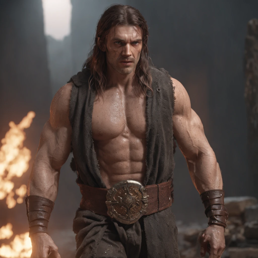 (professional 3d render:1.3) af (Realistic:1.3) most beautiful artwork photo in the world，Features soft and shiny male heroes, ((Epic hero fantasy muscle man rough wet hero angry looking long hair short beard and ferocious expression in dynamic pose, Fantastic location, Majestic cluttered environment)), Full body 8K unified rendering, action  shot, skin pore, very dark lighting, heavyshading, Detailed, Detailed face, (vibrant, photograph realistic, Realistic, Dramatic, Dark, Sharp focus, 8K), (Old leather garments damaged by weathering:1.4), ((((Wear fur)))), (Intricate:1.4), decadent, (Highly detailed:1.4), Digital painting, rendering by octane, art  stations, concept-art, smooth, Sharp focus, illustration, Art germ, (loish:0.23), wlop ilya kuvshinov, and greg rutkowski and alphonse mucha gracias, (Global illumination, Studio light, volumettic light), heavy rain, particles floating, lotr, fantasy, elf, full bodyesbian, ((Dark and ancient city background:1.3)),CGSesociety,art  stations