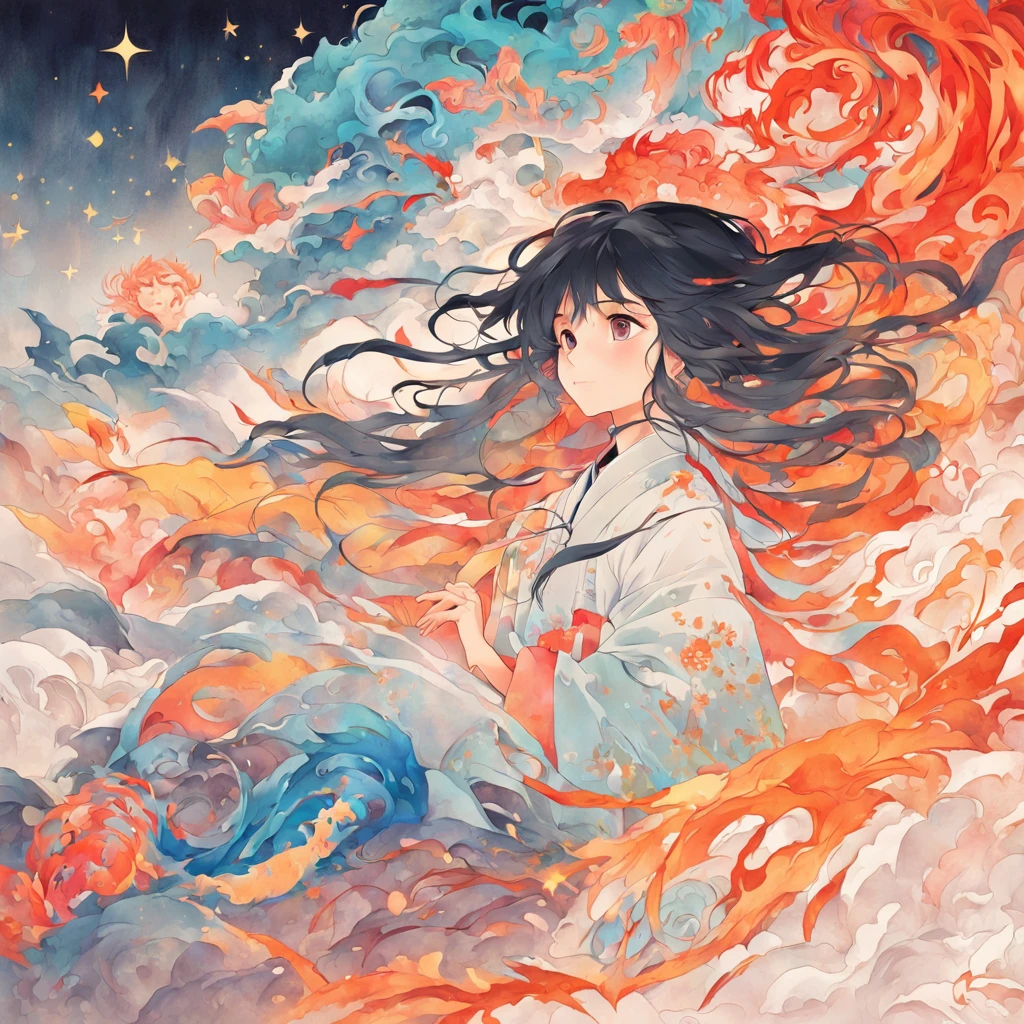 (White background:1.4),(Silhouette of a boy, Eyes closed, colorfull long hair, Oriental elements)，(Chinese illustration:1.3，paper art:1.3, Quilted paper art:1.2),( reasonable design, Clear lines, High sharpness,Best quality, Very detailed, Masterpiece, movie light effect, 4K ), (Subtle yin and yang elements)