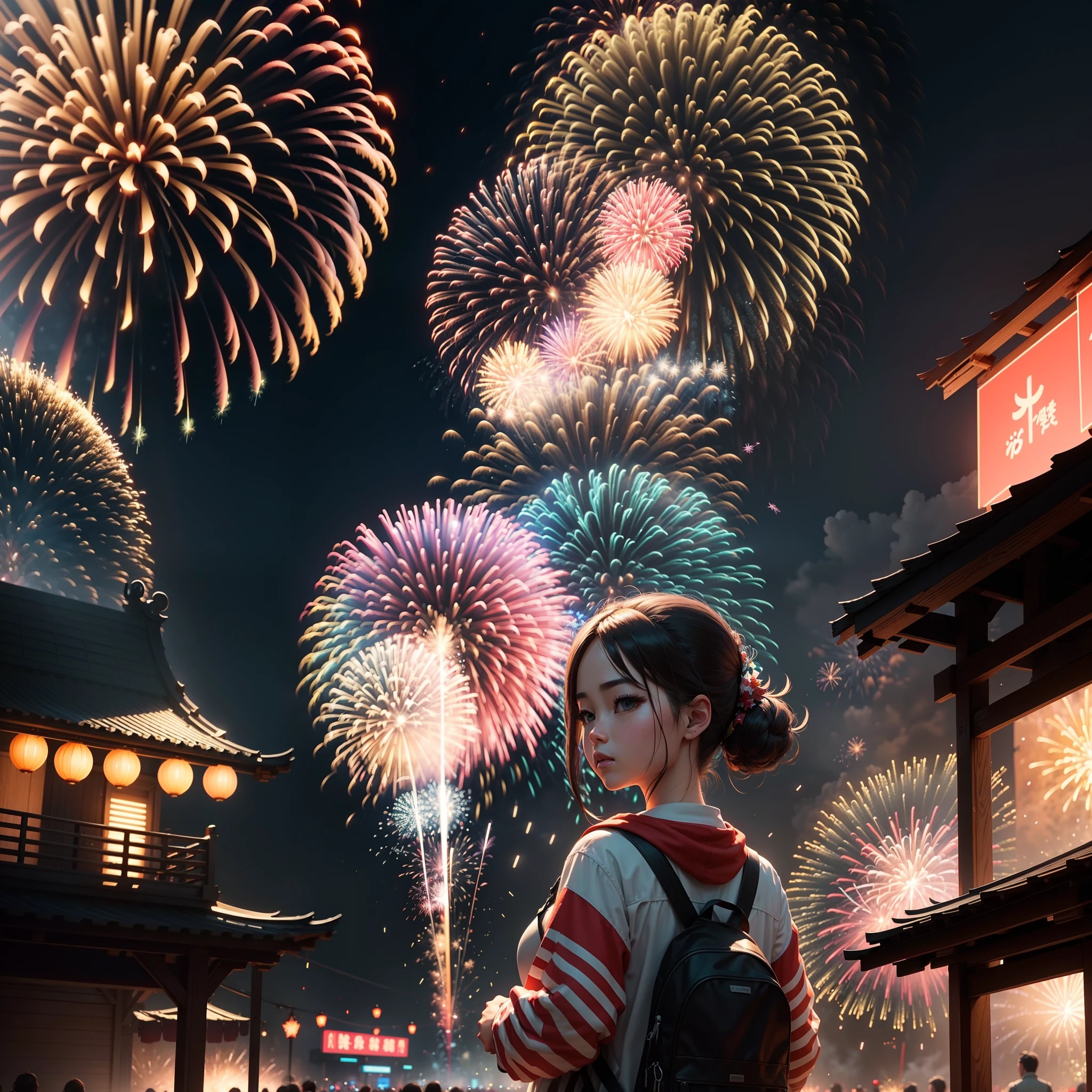 Fireworks Festival、(Fireworks only)、(Background only)、(colourfull)、16K、Unreal Engine、cinematic、wide shot、sharp focus、realistic shaded、hyper quality、ray tracing、 --auto