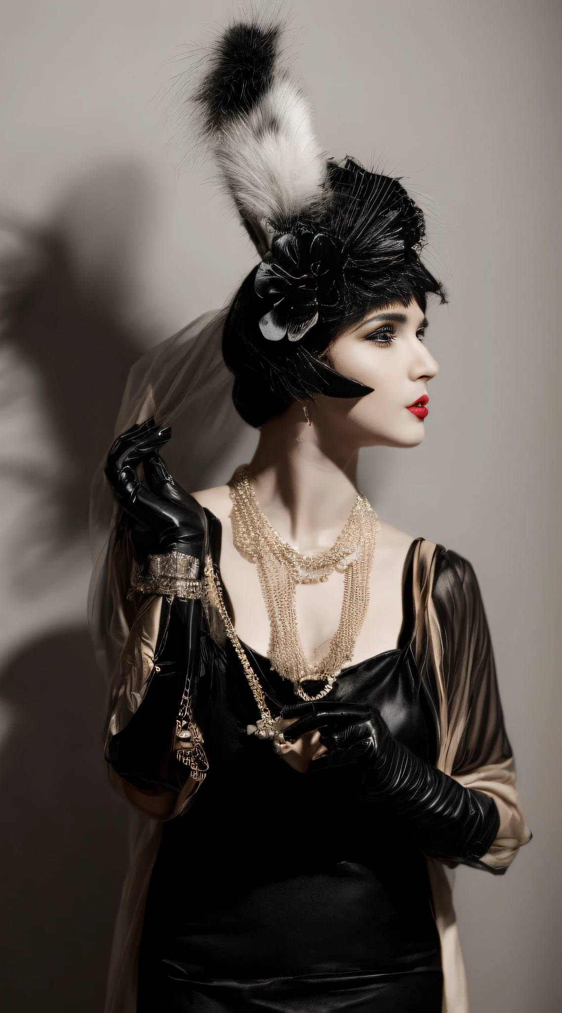 Arafed mujer con un sombrero de solapa y guantes posando para una foto, 1 9 2 0 s estilo, 1920s style, 1920s vibes, Usando 1 9 2 0 s moda, 1920s photography, 1 9 2 0 s photography, 1 9 2 0 s estilo minimalista, dystopian retro 1920s vibe