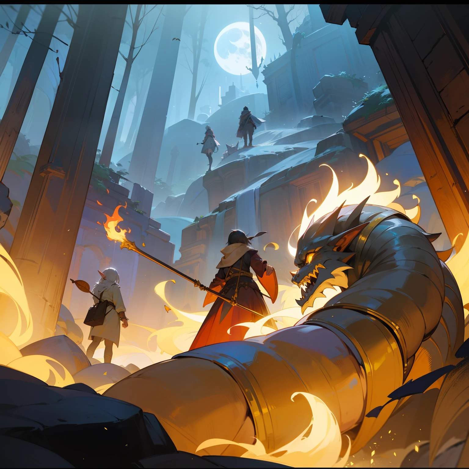 Beyond the foggy mountains, frias,
Adentrando cavernas, Studded dungeons,
Devemos partir antes de o sol surgir,
In search of the pale enchanted gold.
They operated dwarven charms of yore,
Ao somde martelo qual sino a soar
Na profundeza onde dorme a incerteza,
Emantros vazios sob penhascos do mar.
To the ancient king and his elf lord
They created treasures of named gran,
As Pedras Plasmaram, a luz captaram
Prendendo-a nas gemas do punho da espada.
Silver Emcolares they put together
Blossoming stars made crowns
Of dragon fire and on the same cord
They fused the light of the sun and the moon.
Beyond the cold misty mountains,
Entering caves, dungeons
LostWe must leave before the sun rises
Searching for long-forgotten treasures.
For your use bowls were carved
And golden harps. Where no one lives
JazeramPerdidas and their songs
By men and elves were not heard
BuzzingPines over the mountain,
Uivaramos ventos emnoites azuis.
O fogo vermelho queimava Parelho,
The tree-torches embarrassed with light.
Tocaramos sinos chovendo no vale,
Pale anxious faces rose.
Angry the fierce dragon had risen
Razing beautiful houses and towers
Under the moonlight piercedmountains
The dwarves heard the final march
They fled shelter finding the enemy
And under his feet death in the moonlight.
Beyond the cold misty mountains,
Entering caves, lost dungeons
We must leave before the sun rises,
Searching for long-forgotten treasures.