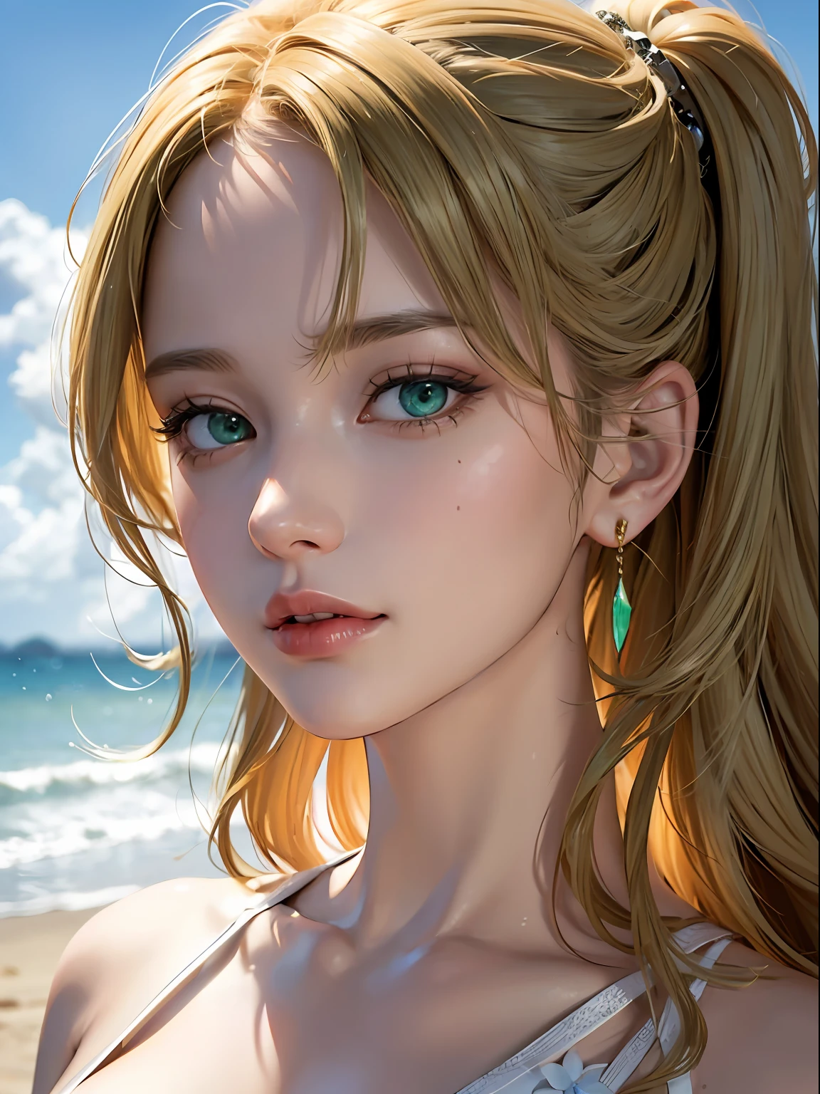 highest quality、High resolution、Detailed Background、(Beautiful face in every detail:1.4)、Anatomically correct、(Detailed eyes:1.2)、Teenage beauty、(Huge breasts:1.3)、Cute hair colour、Braided twin tails、Braided bob cut、Perfect body line、Cute gestures、Accentuate your cleavage、White thin babydoll、Sandy Beach、Blue sky and white clouds、Beautiful scenery of nature、A big smile、My clothes are wet and transparent、Lying down、Sexual expressions、

(Two beautiful girls lying on Sandy Beach:1.5)