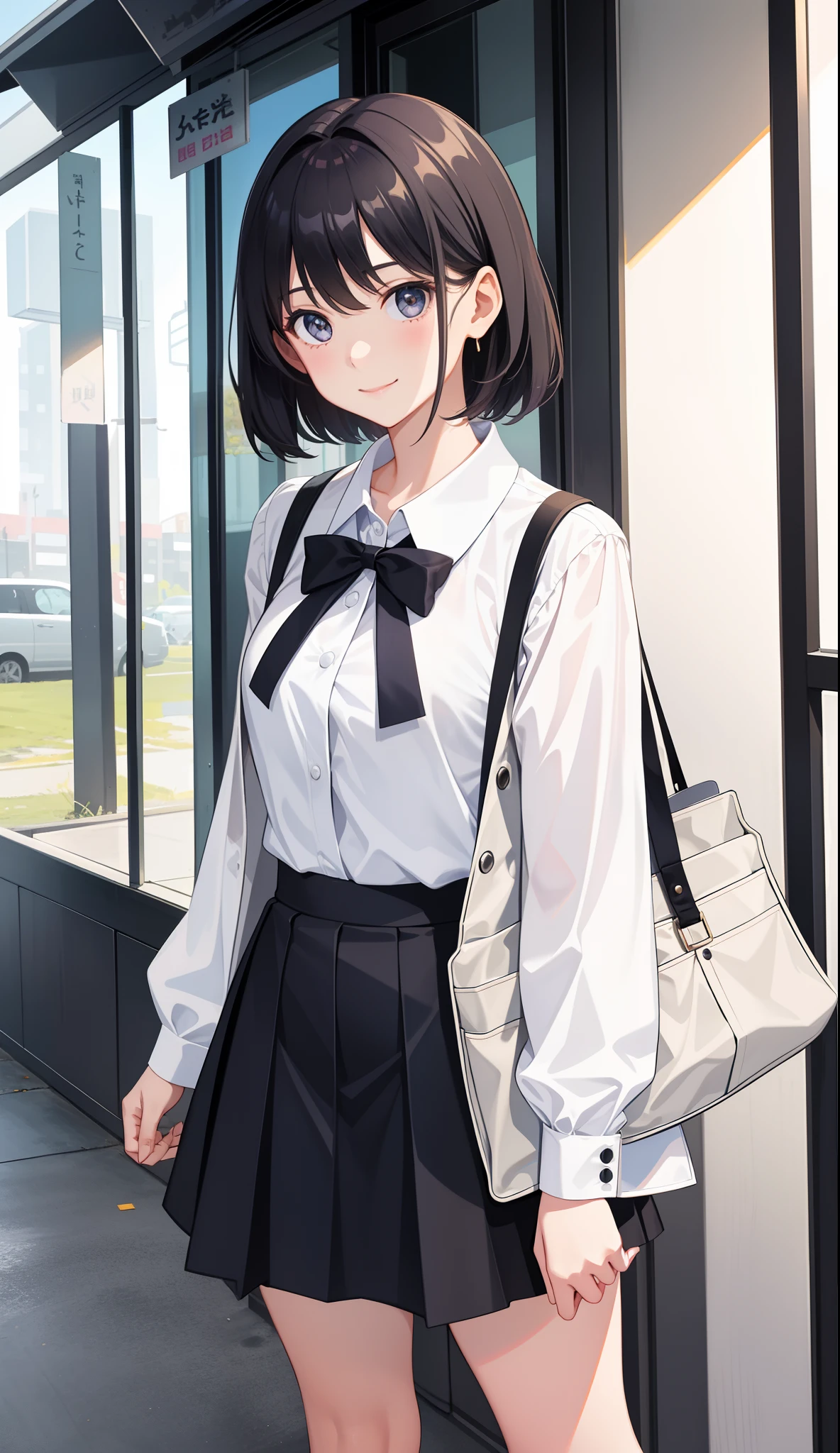 (perfect anatomy, anatomically correct, super detailed skin), 1 womanl, solo, japanese, 24 years old, 7 headed body, (detailed ultra-oily shiny skin:1.1), watching the view, (smile:1.5), wet,
beautiful hair, beautiful face, beautiful detailed eyes, (short hair:1.2, bob cut:1.2), black hair, (large breasts:0.8), (cute face), (Ideal ratio body proportions), emphasis on the buttocks,
beautiful clavicle, beautiful body, beautiful chest, beautiful thigh, beautiful legs, breast, barefoot, barearm, slender, small buttocks, skinny legs,
(waitresses uniform, see-through short sleeves white collared shirt, leather black micro mini skirt, short boots), seductive thighs,
(beautiful scenery), cafes, walking, put a café tray on the hand,
(8k, top-quality, masterpiece:1.2, extremely detailed), (photorealistic), beautiful art, visual art, depth of fields, cinematic lighting, surrealism, depth of fields,