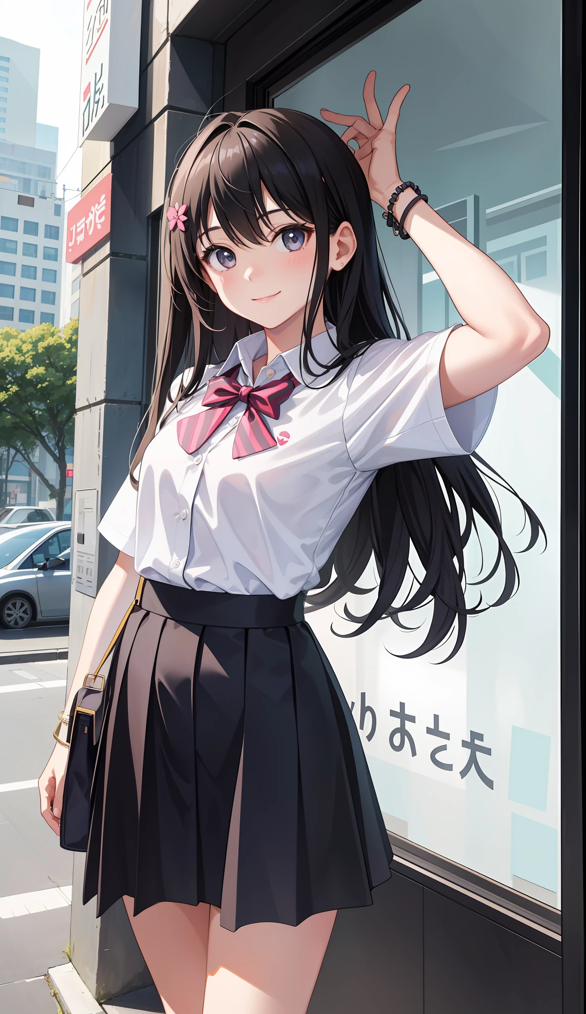 1girl in、AS-Adult、A smile、A delightful! The shirt、skirt by the、(small tits)
