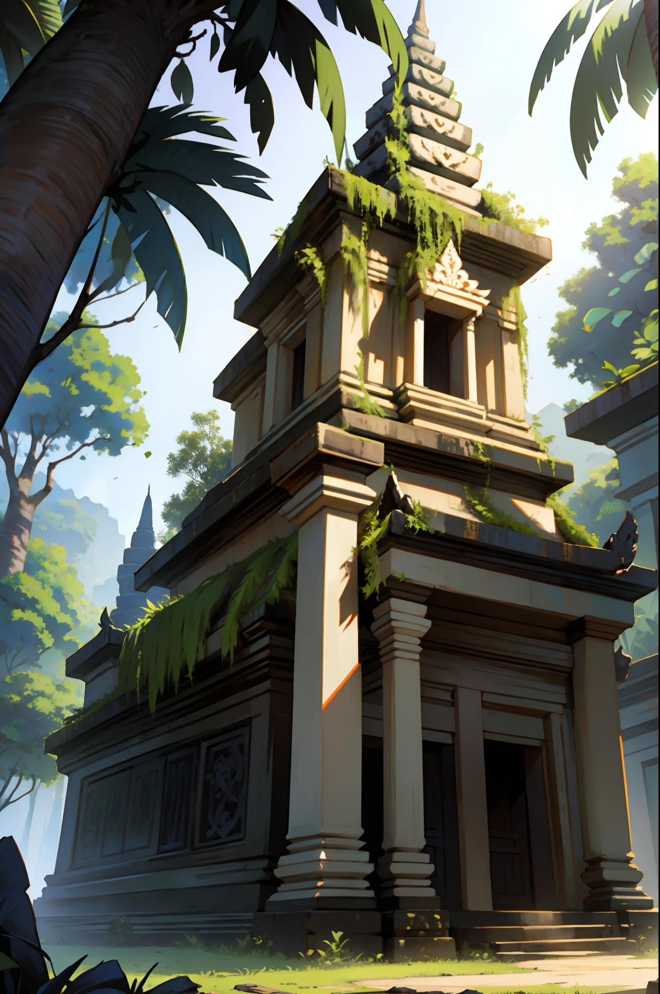 I want a jungle scenery with Cambodian temples