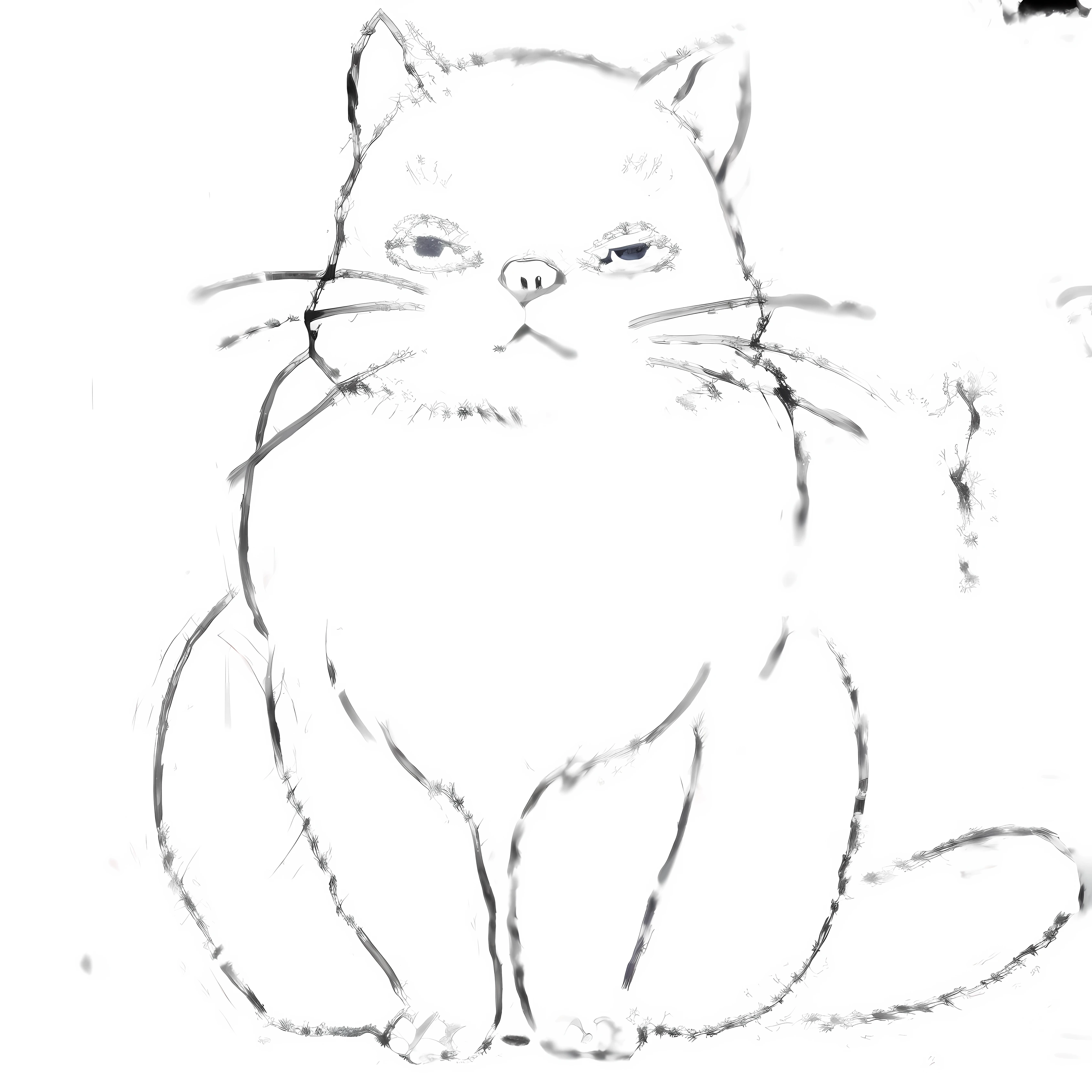 drawing of a cat sitting on a table with a butterfly flying above it, fat chibi grey cat, cat design, anime cat, neko, fat cat, style of hayao miyazaki, hidetaka miyazaki, realistic anime cat, illustration of a cat, chonker cat, anthropomorphic cat, by Gusukuma Seihō, kawaii cat