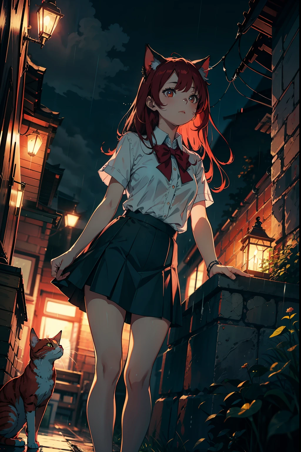 octans, sky, star (sky), scenery, starry sky, night, 1girl, night sky, solo, outdoors, building, cloud, comets, milky way, sitting, tree, long red hair, white shirt, golden eyes, jeans panties, sexy, city, silhouette, cityscape, amazing, power.
