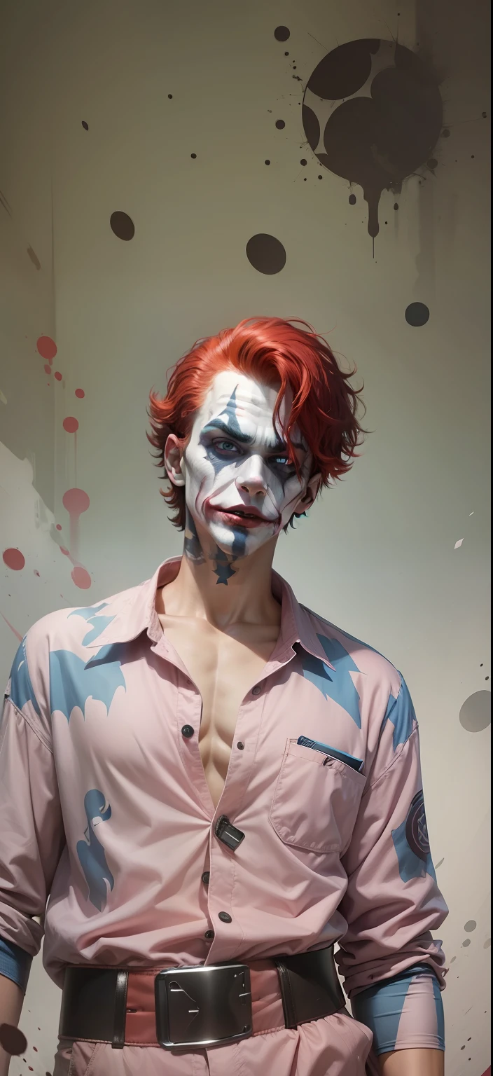 Boy With handphone futuristic background realistic joker face , bule red hair ultra high quality HD