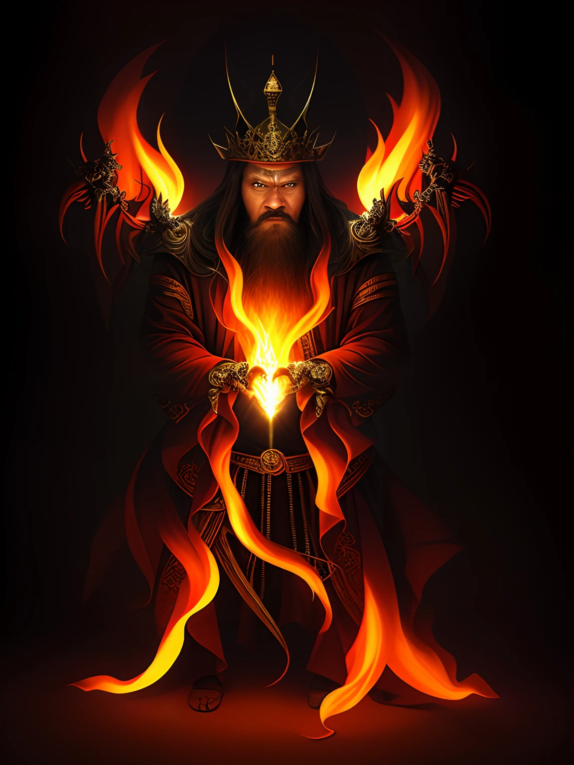 Angry King Ming,Be strong and brave,Canine teeth exposed,Hair stands on end,Eight arms,He had a trident in his hand, Respectively,The sword,pestle,the bow,arrow,hand seal,One person per foot,The silhouette of the body is on fire,Hot,Light, an ultrafine detailed painting, Realiy,photorealestic,professional photoshooting,tmasterpiece,超高分辨率,
