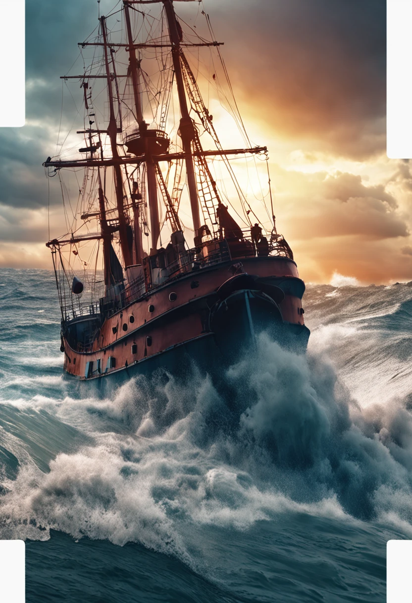 In a thrilling storm on the sea，Swaying ships