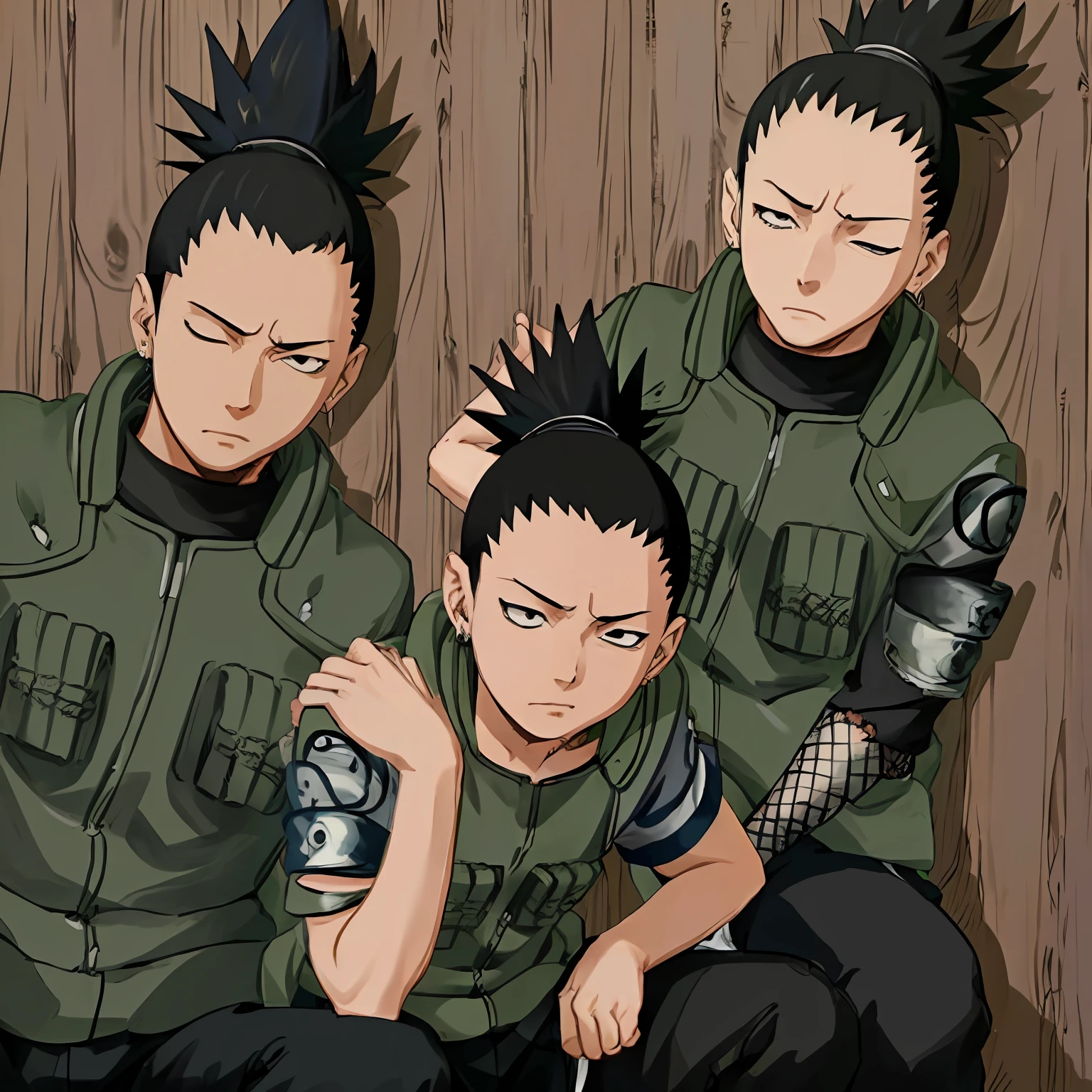 Nara Shikamaru, 1girl, sozinho, no expression, entediado, Jutsu, Shikamaru prendendo um ninja nas sombras, Shadow Possession Jutsu, Shikamaru, Action, shadwo