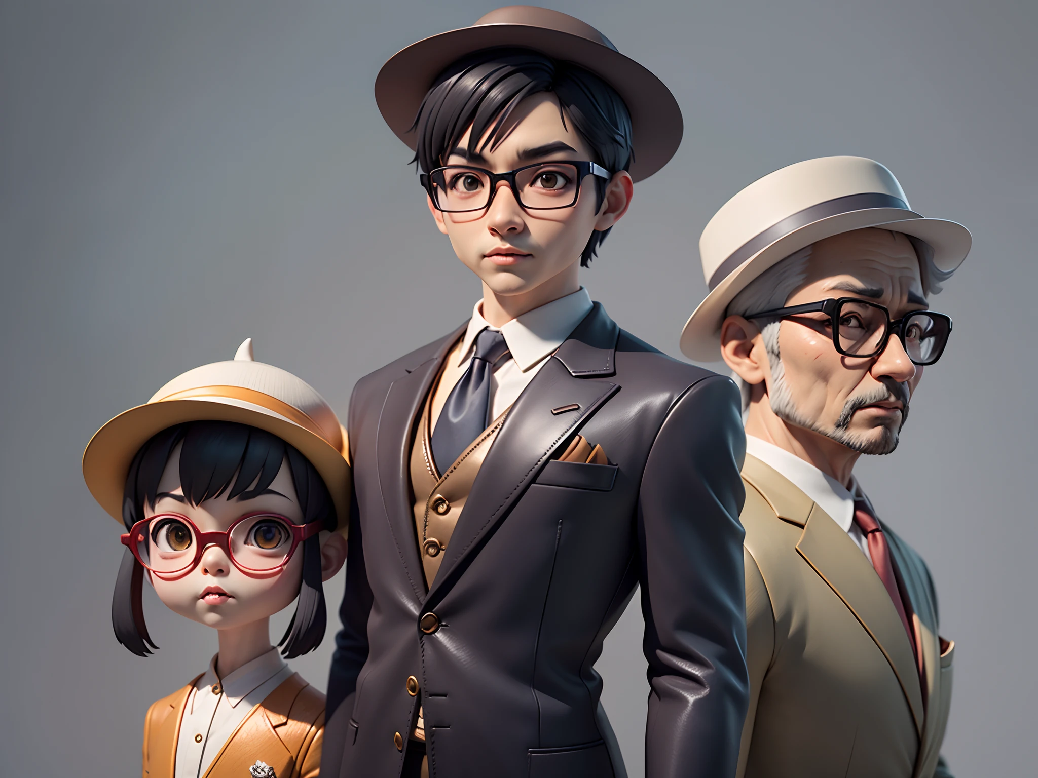 Young man with oriental face in leather hat, tiger, oriental face in formal suit, short black hair, silver glasses, digital painting, 3D character design by Mark Clairedon and Pixar and Hayao Miyazaki and Akira Toriyama, the illustration is a high-definition illustration in 4K resolution with very detailed facial features and cartoon-style visuals.