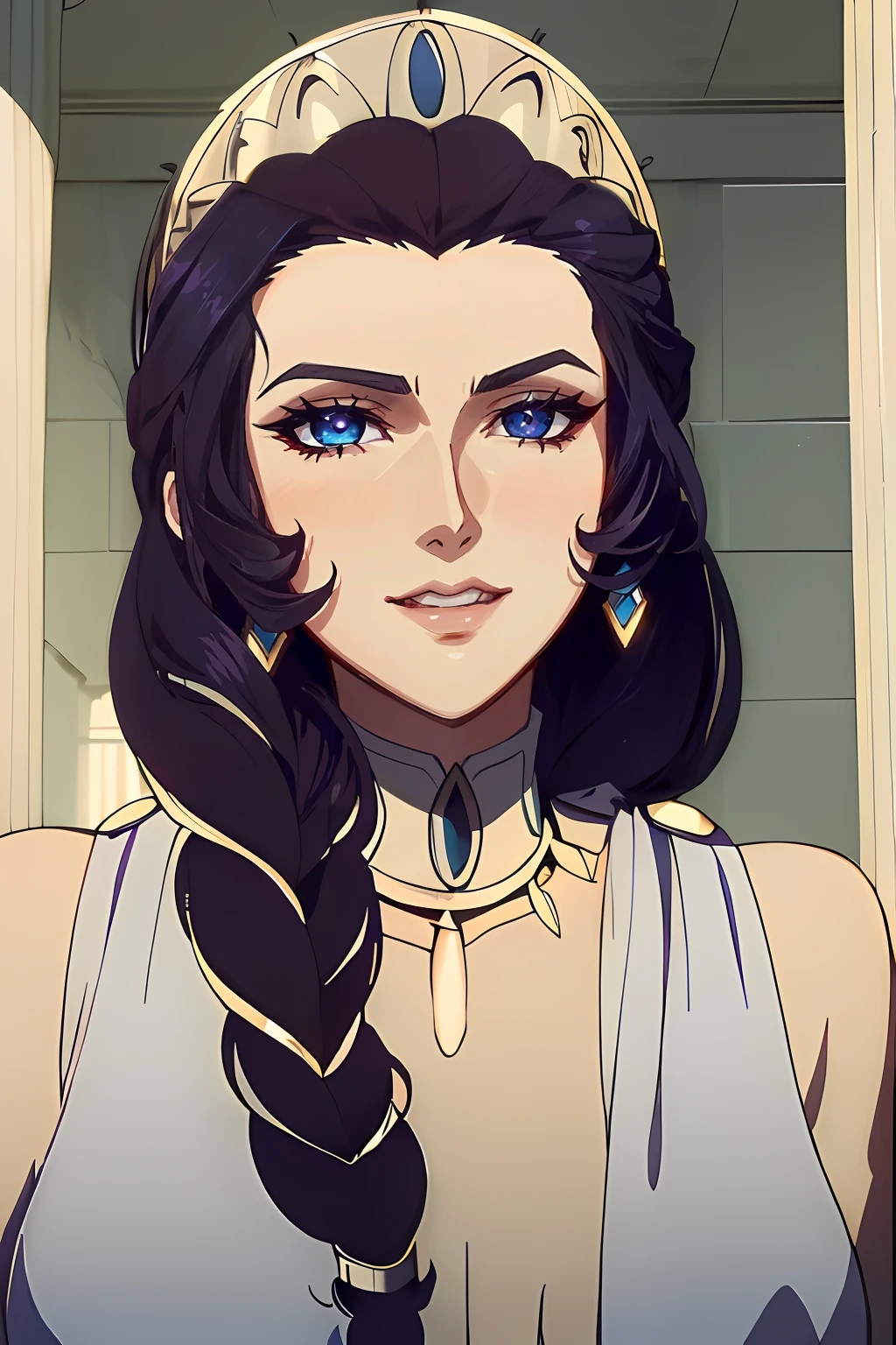 Anime - Imagen de estilo de una mujer con cabello largo y un lazo, ojos azules, La diosa Artemisa sonriendo, Yennefer, inspired by Valéria Dénes, KDA, Artemisa, faye valentine, Samira de League of Legends, Antiguo amante de Widowmaker, l critical role, Nico Robin, rey, Yennefer de Vengerberg, Ashe