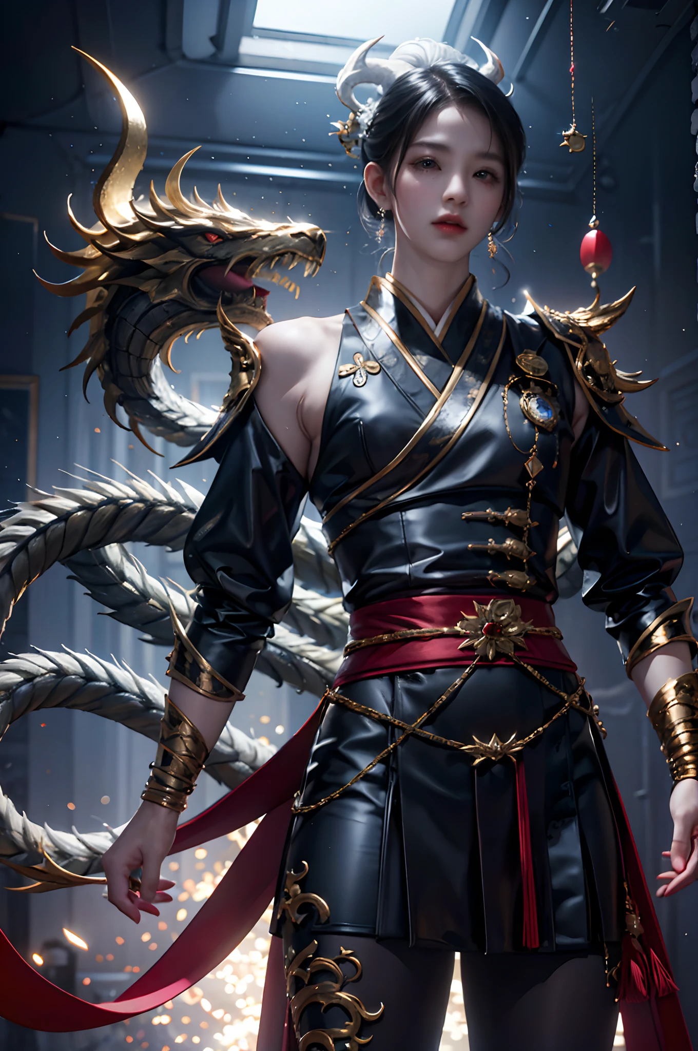 32K(tmasterpiece,k hd,hyper HD,16k)Flowing short hair,Backroom pond,zydink, a color, Asian people (Female Student), (Silk scarf), Combat posture, looking at viewert, long whitr hair, Floating hair, Hanfu, Chinese clothes, longer sleeves, (abstract ink splash:1.2), white backgrounid,Kirin Beast Protector (realisticlying:1.4),,Snowflakes fluttering,The background is pure, A high resolution, the detail, RAW photogr, Sharp Re, Nikon D850 Film Stock Photo by Jefferies Lee 4 Kodak Portra 400 Camera F1.6 shots, Rich colors, ultra-realistic vivid textures, Dramatic lighting, Unreal Engine Art Station Trend, cinestir 800,
