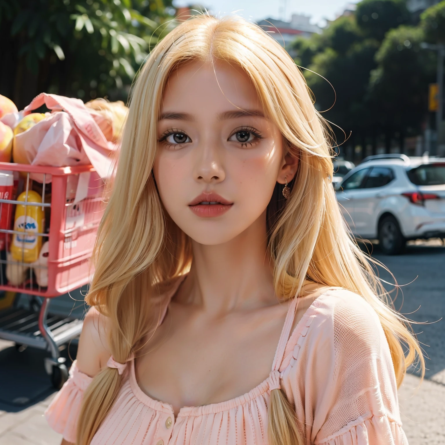 1 fita, peach girl, compras,pele brilhante,blonde hair, cabelo vermelho。