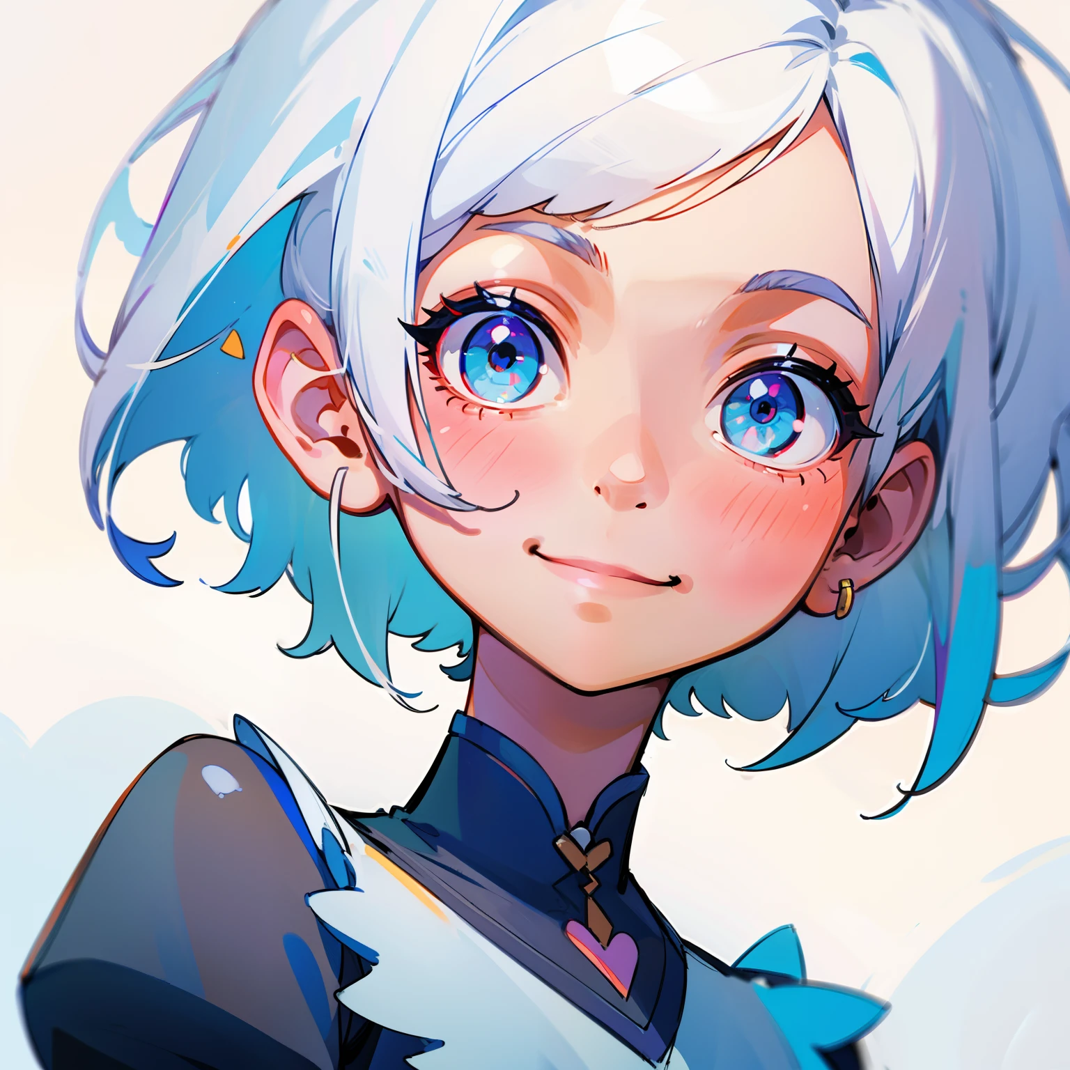 A cute girl with white hair,short detailed hair,ssmile